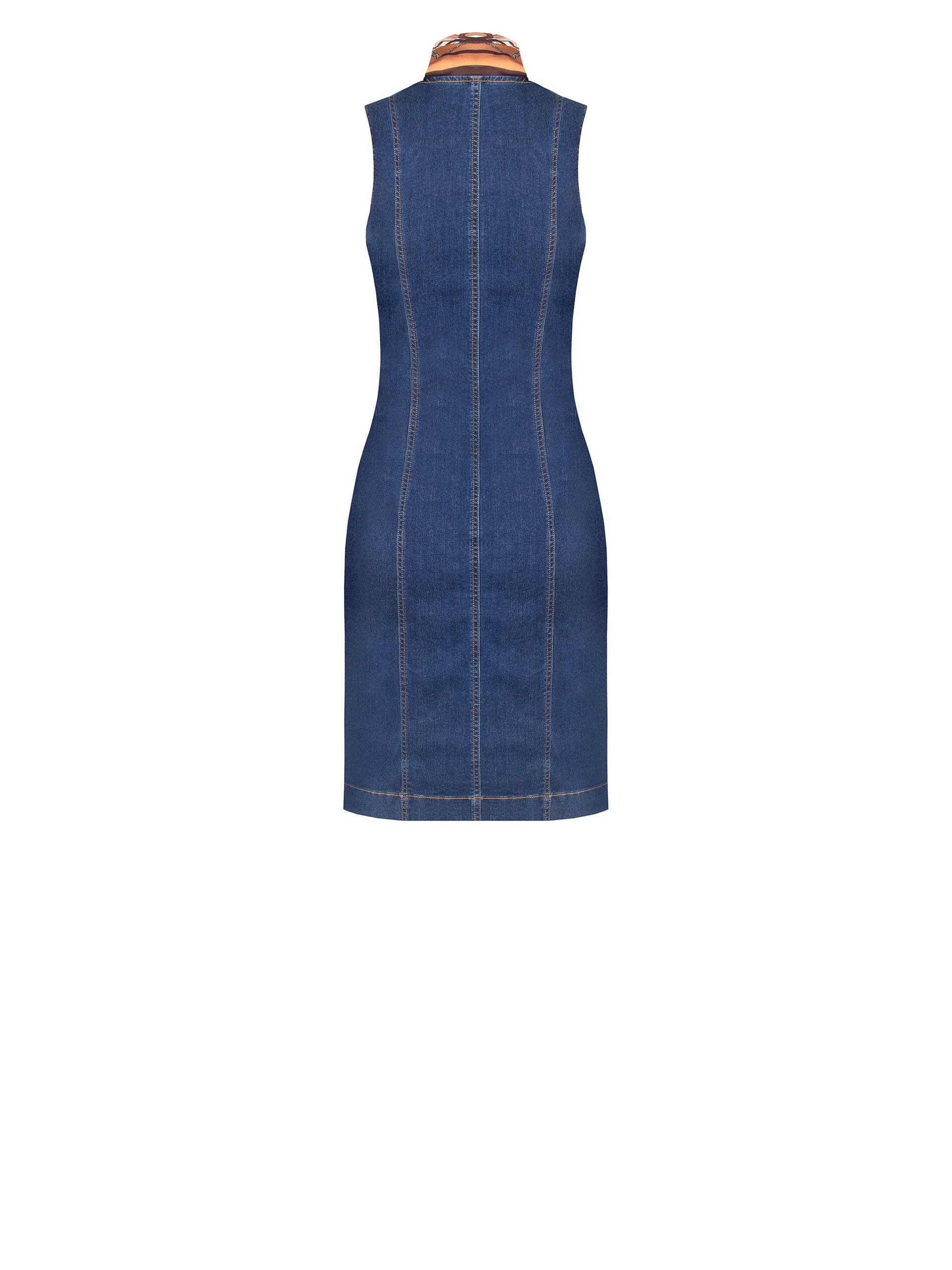 Abito Aderente In Denim Con Zip Frontale E Foulard Abbinato Rinascimento