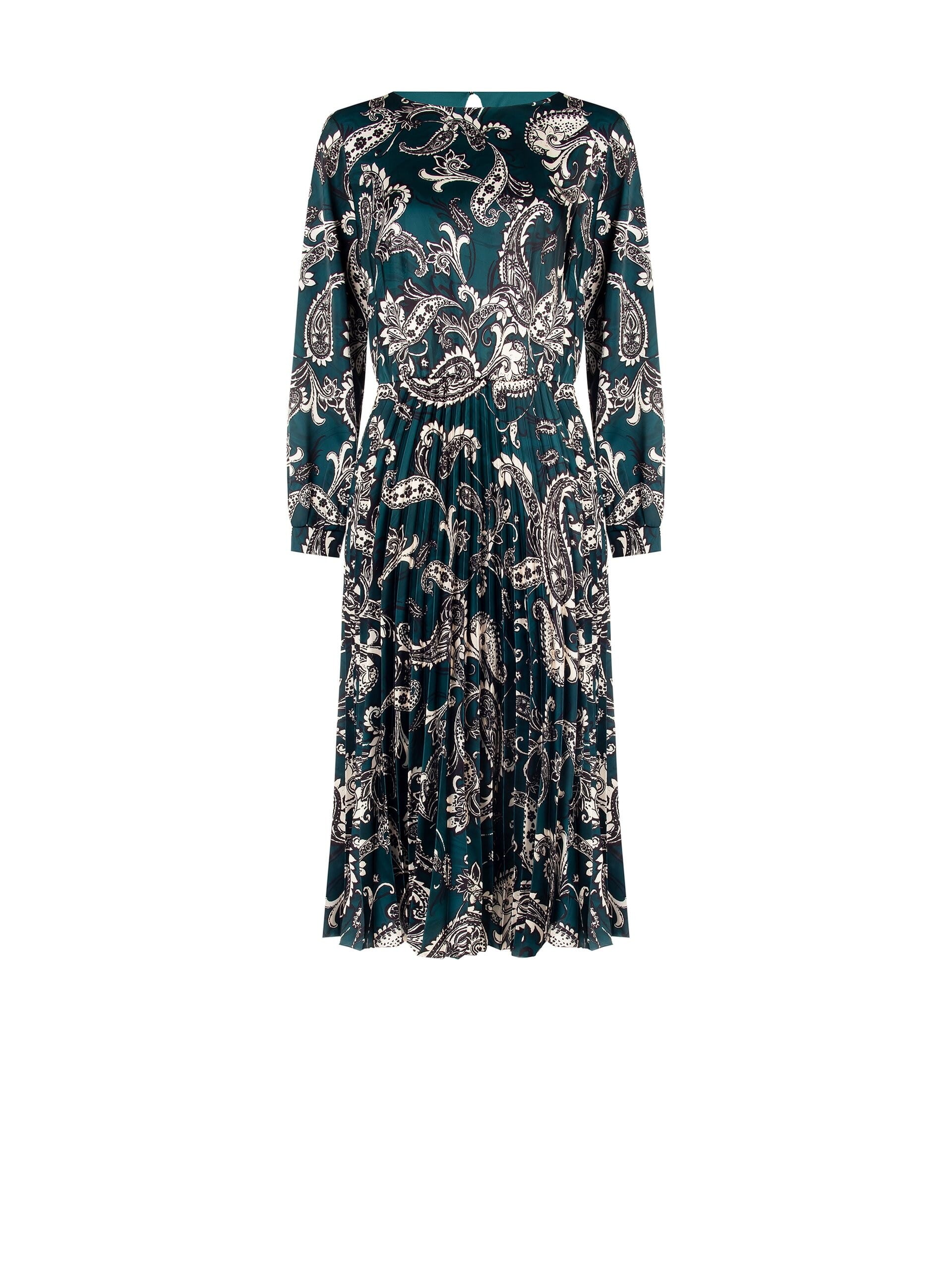 Long Pleated Satin Dress with Baroque-Rinascimento Motif