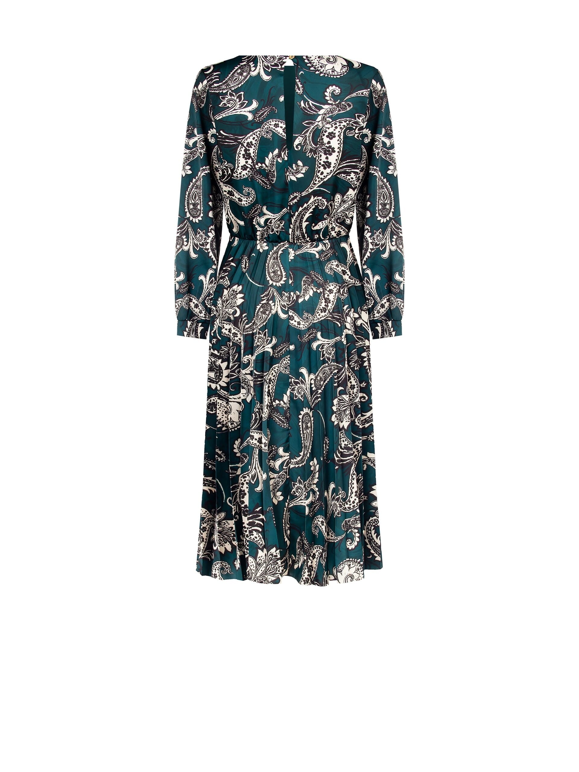 Long Pleated Satin Dress with Baroque-Rinascimento Motif
