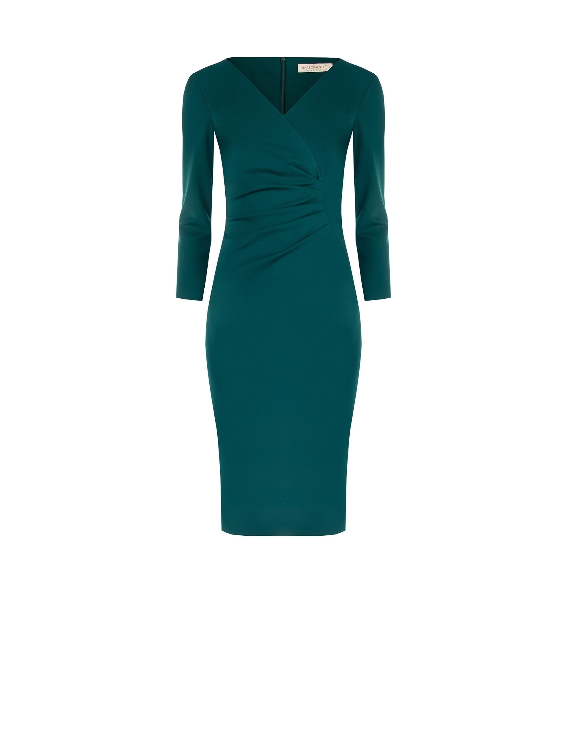 Rinascimento-Style Gathered Sheath Dress with V-Neck
