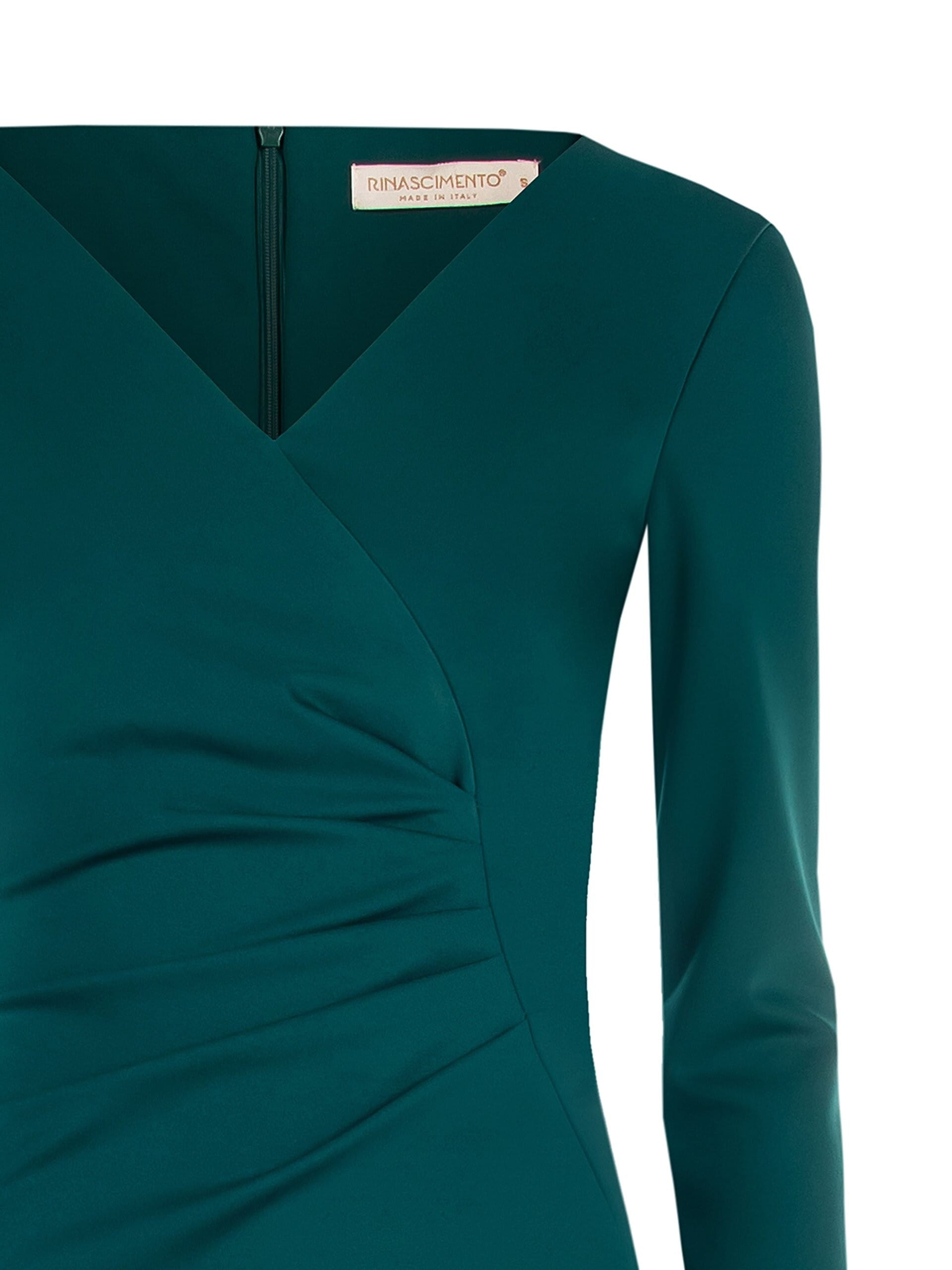 Rinascimento-Style Gathered Sheath Dress with V-Neck