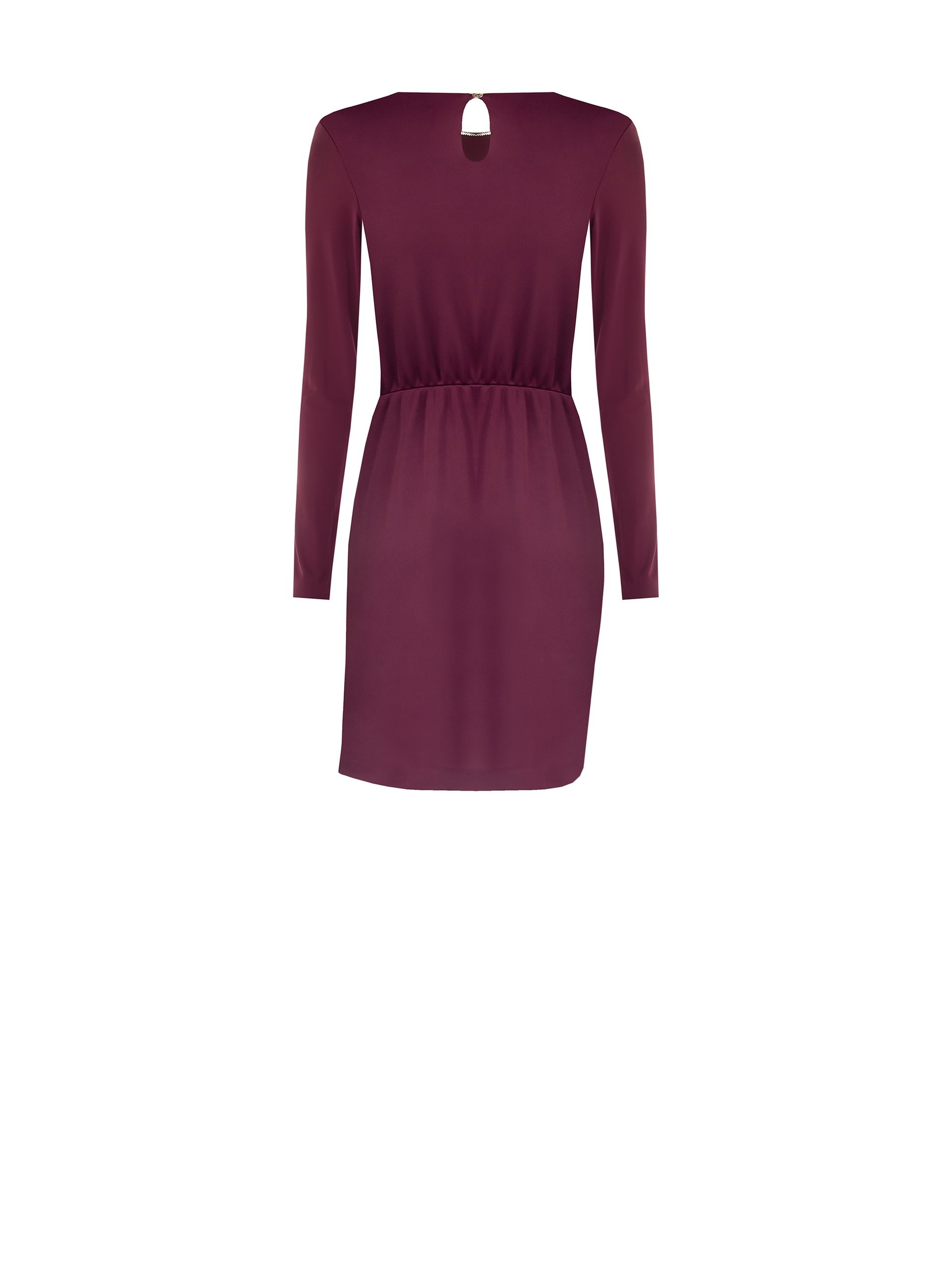 Short, draped jersey dress with a gold crew neck and Rinascimento-style straps