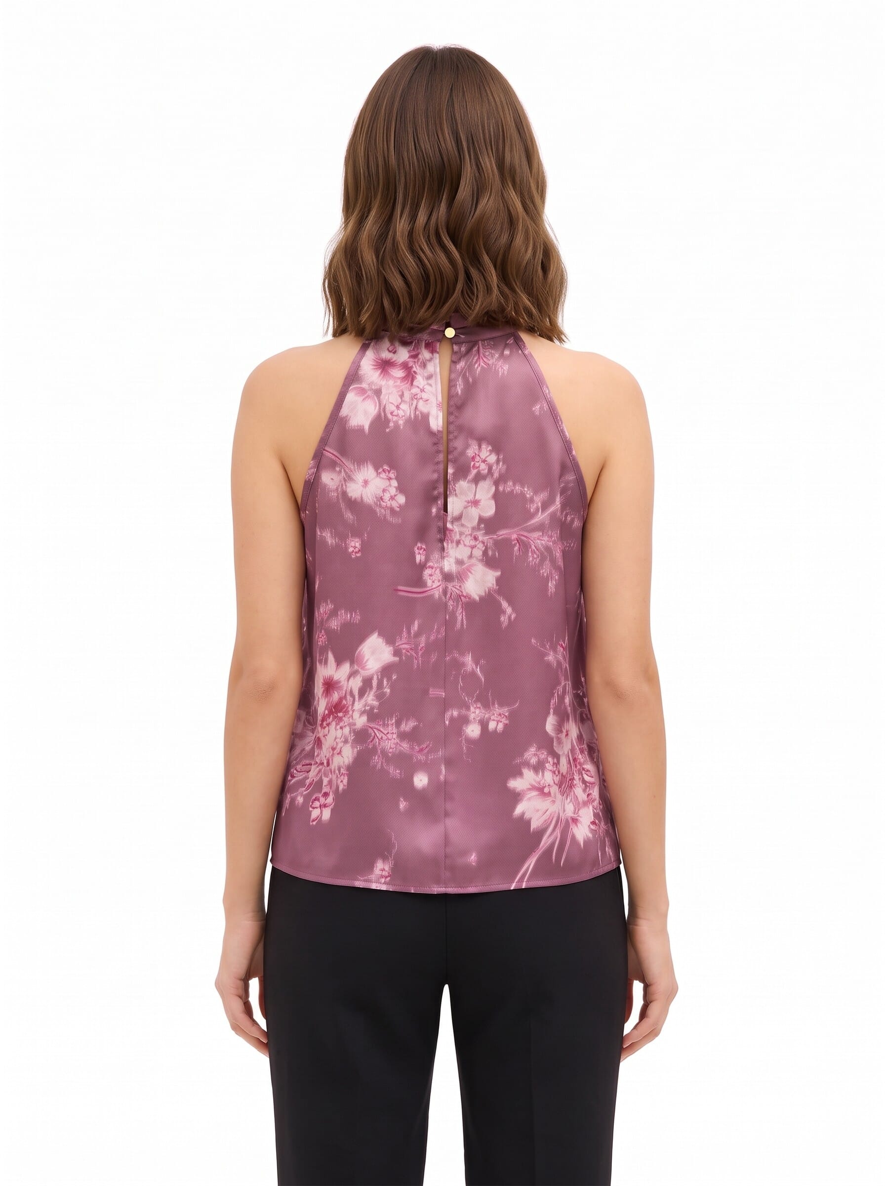 Wide-Shouldered, A-Line Top in Satin with a Rinascimento-Style Gradient Floral Print