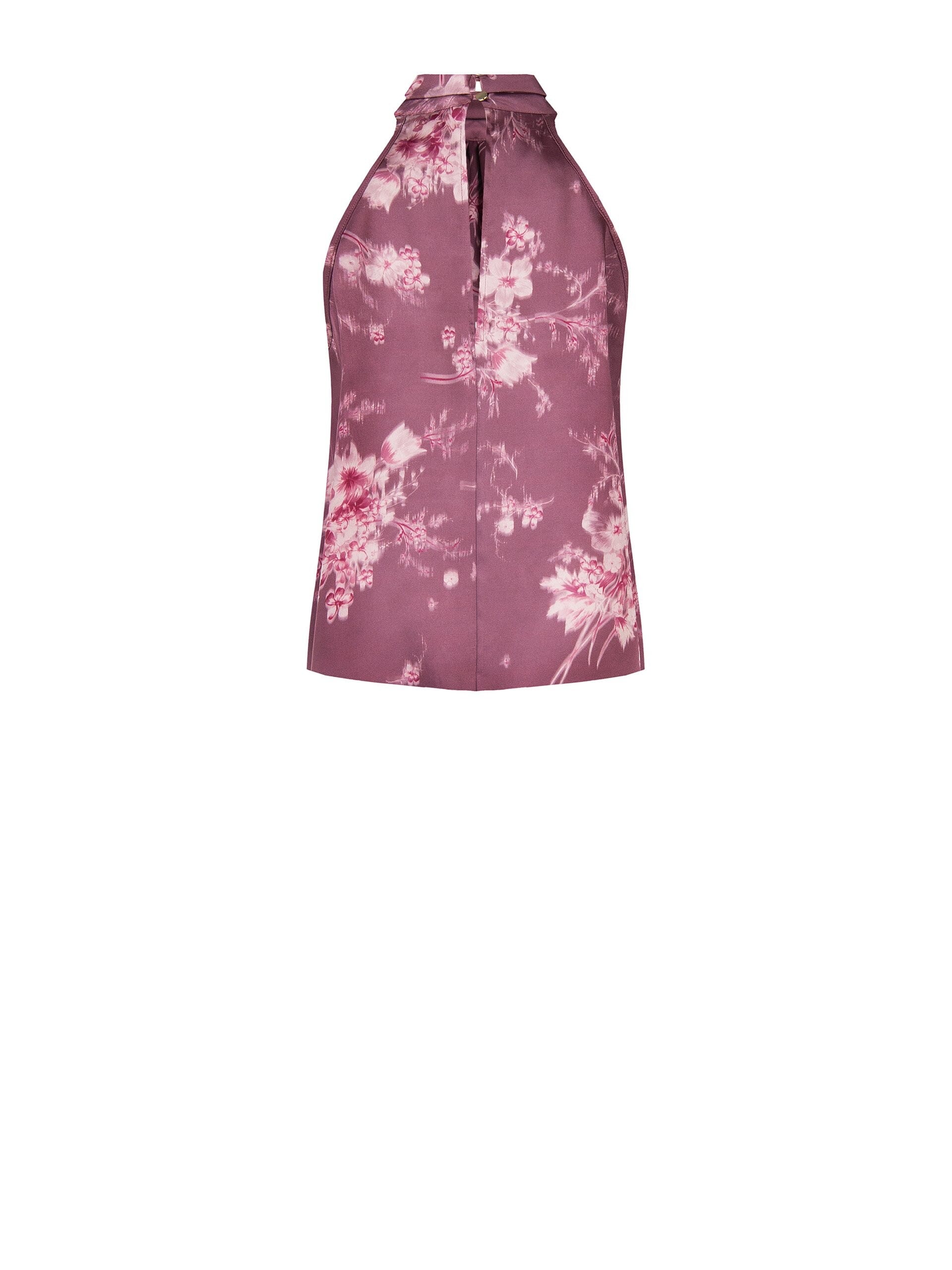 Wide-Shouldered, A-Line Top in Satin with a Rinascimento-Style Gradient Floral Print