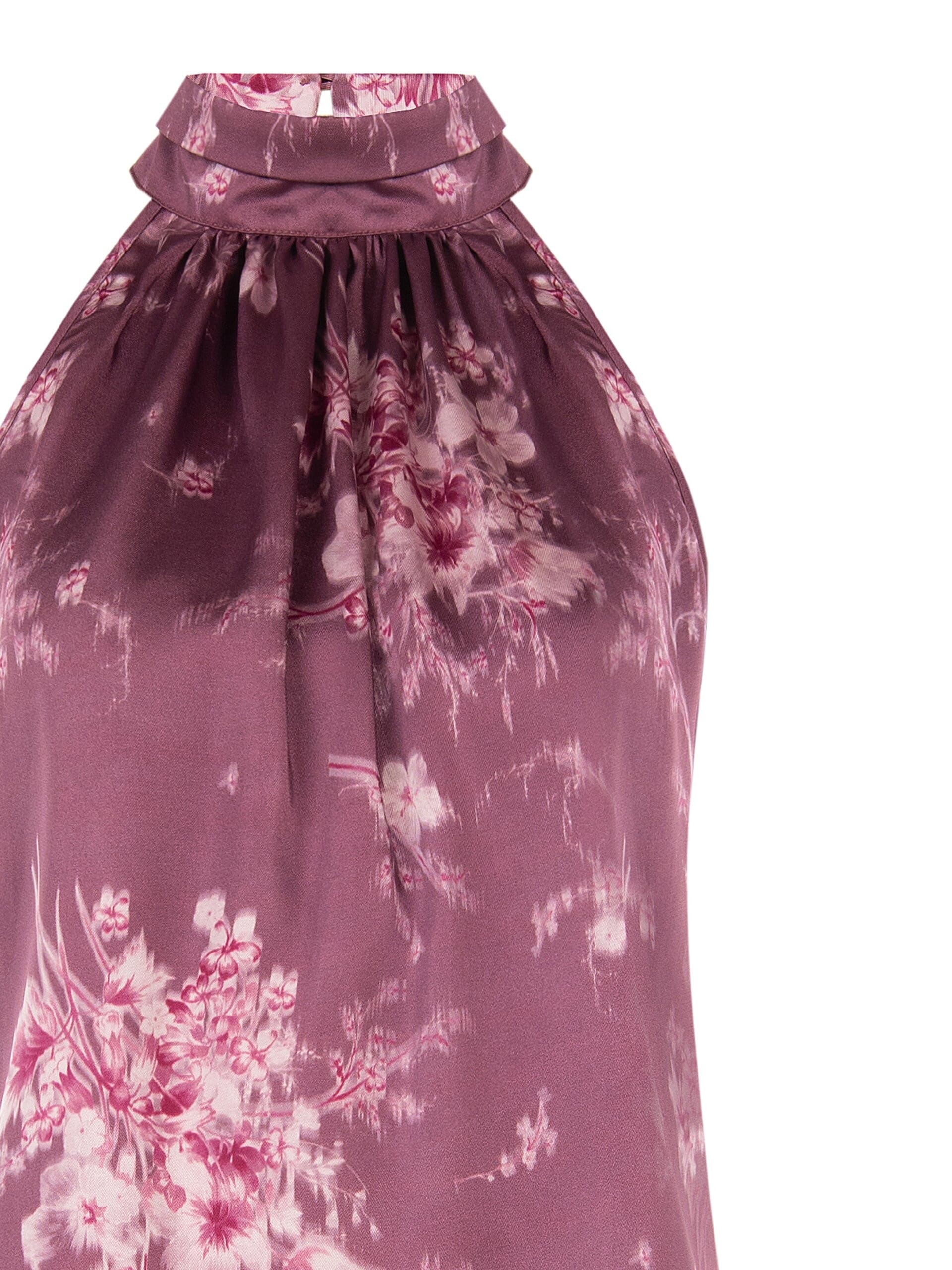 Wide-Shouldered, A-Line Top in Satin with a Rinascimento-Style Gradient Floral Print
