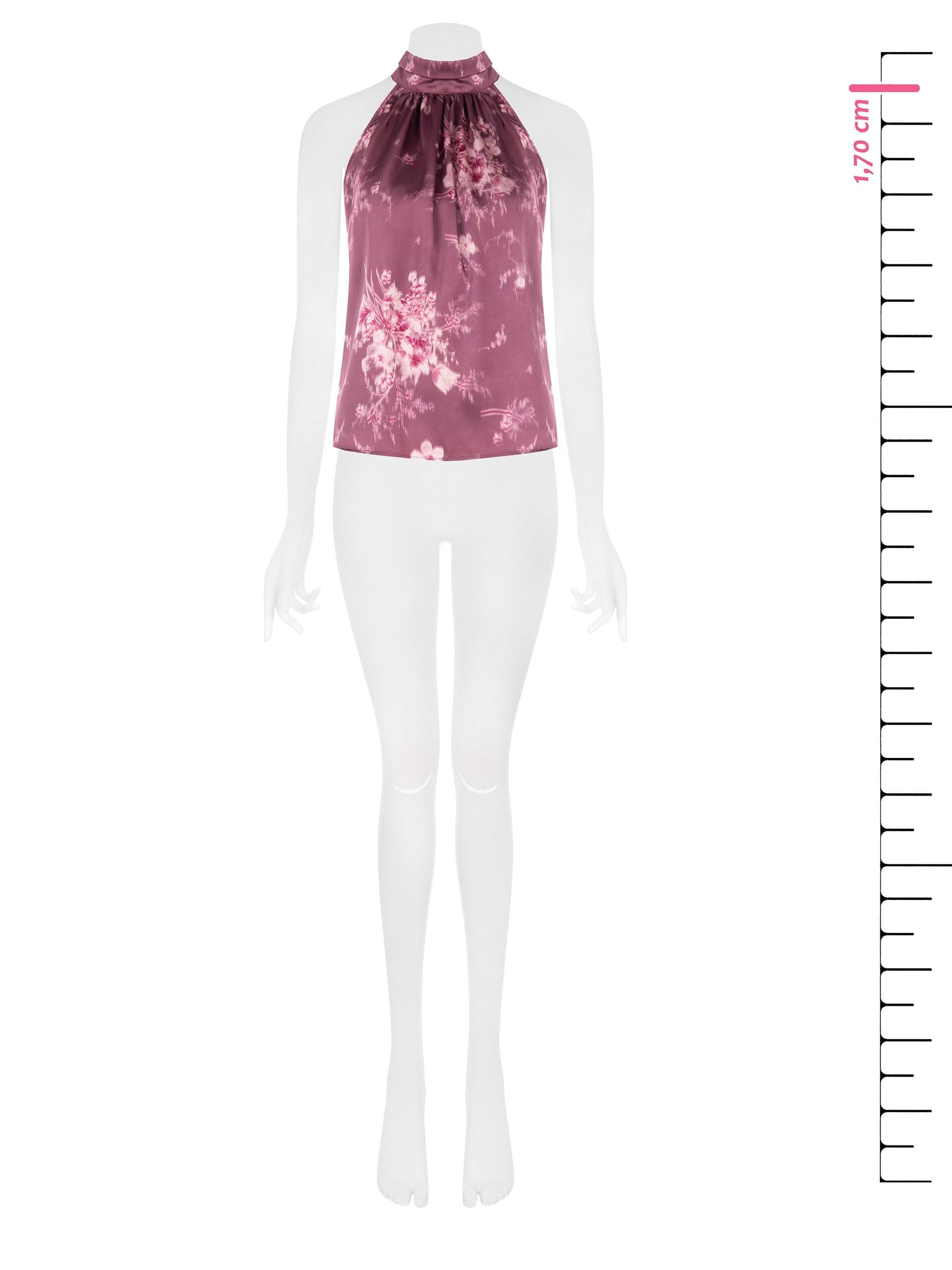 Wide-Shouldered, A-Line Top in Satin with a Rinascimento-Style Gradient Floral Print