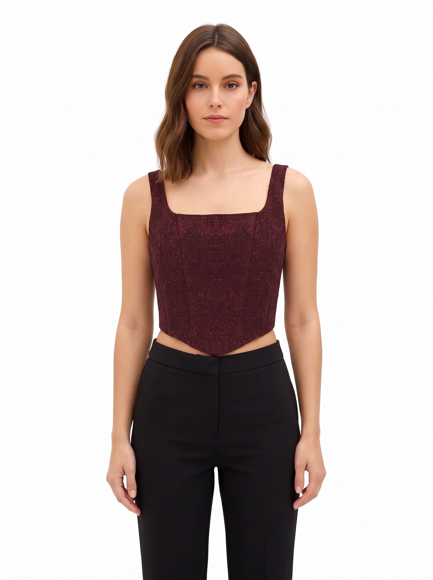 Bustier Crop Top with Lace Trim in Embossed Jacquard with Lurex – Rinascimento