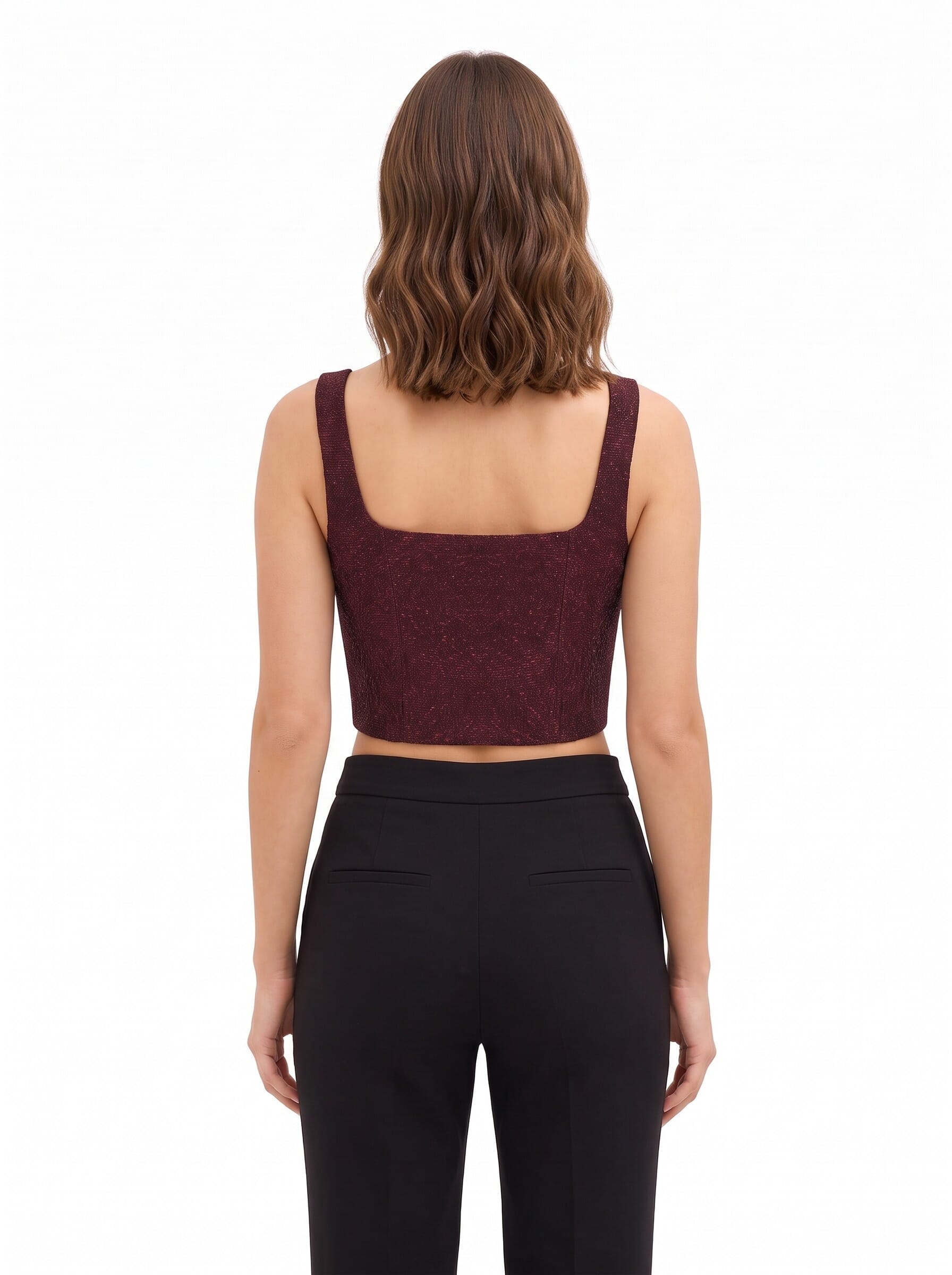 Bustier Crop Top with Lace Trim in Embossed Jacquard with Lurex – Rinascimento