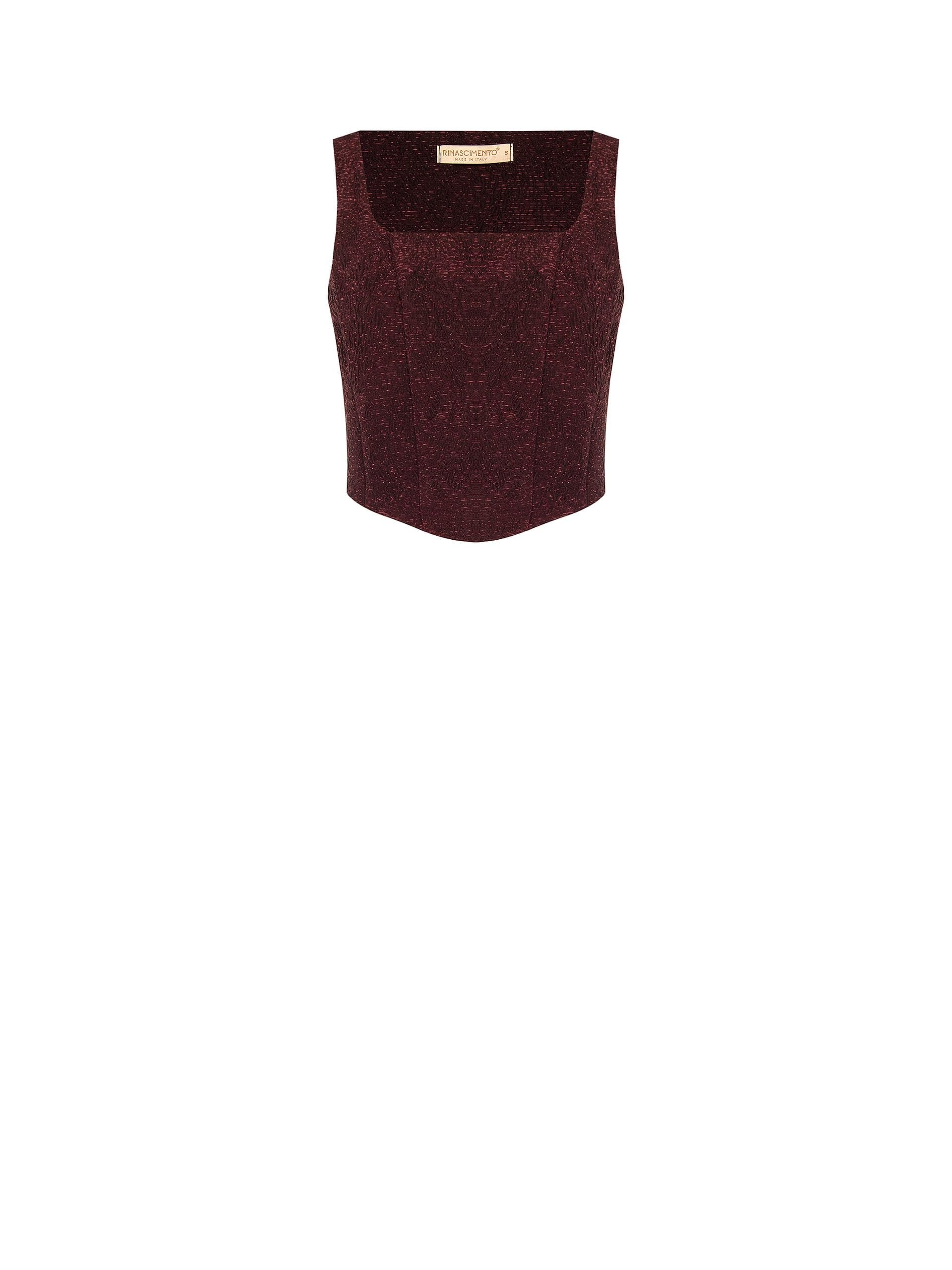 Bustier Crop Top with Lace Trim in Embossed Jacquard with Lurex – Rinascimento