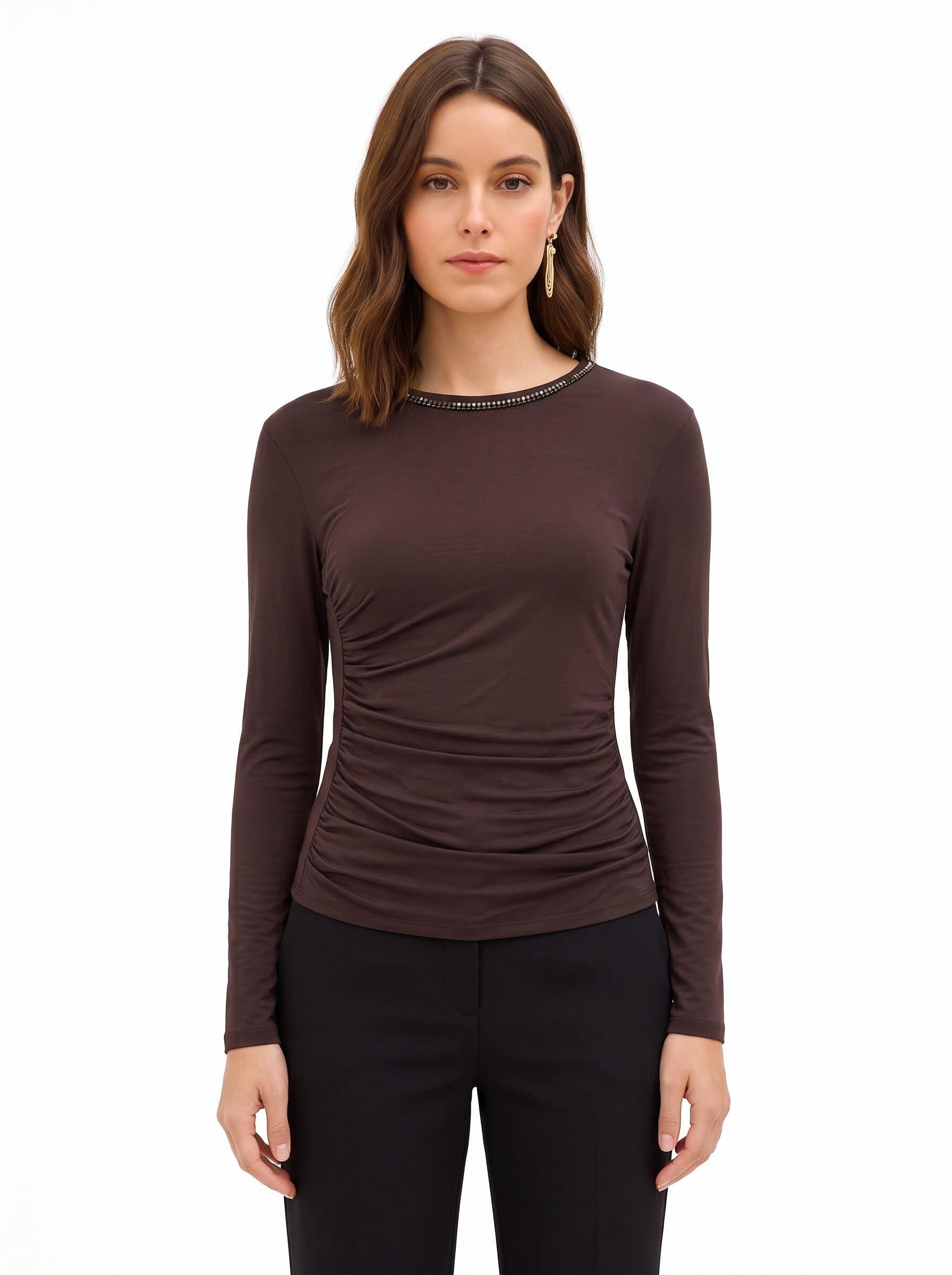 Fitted Top in a Viscose Blend, Gathered at the Sides with ‘Rinascimento’ Rhinestones