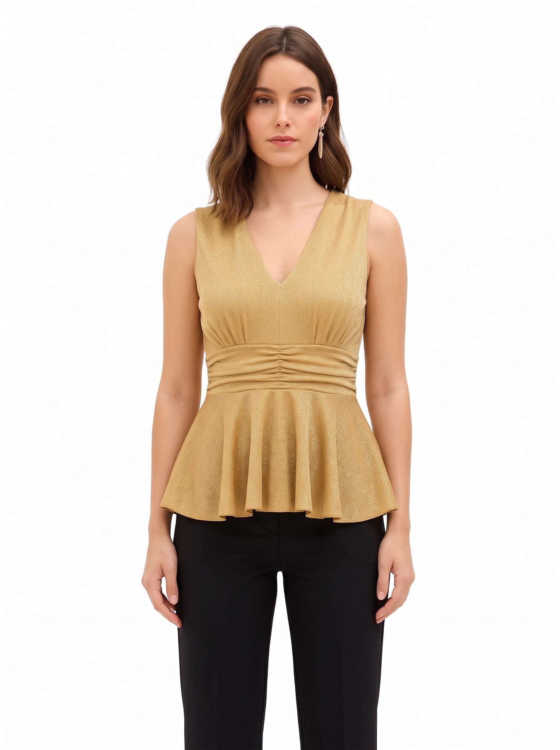 Glitter-effect Lurex Peplum Top with a Rinascimento-style V-neck