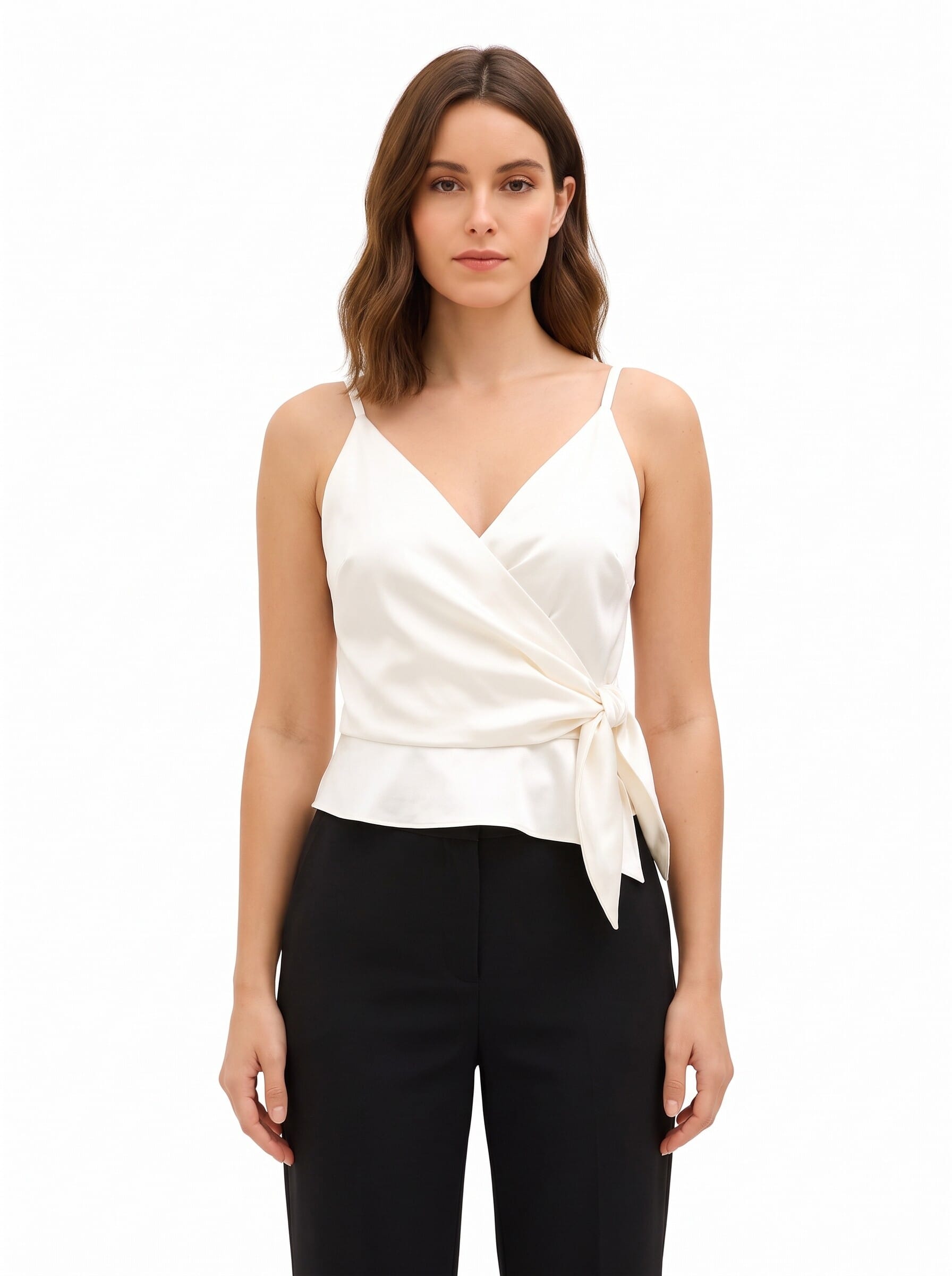 Satin Crop Top with a Crossed V-neck and Tied at One Side – Rinascimento
