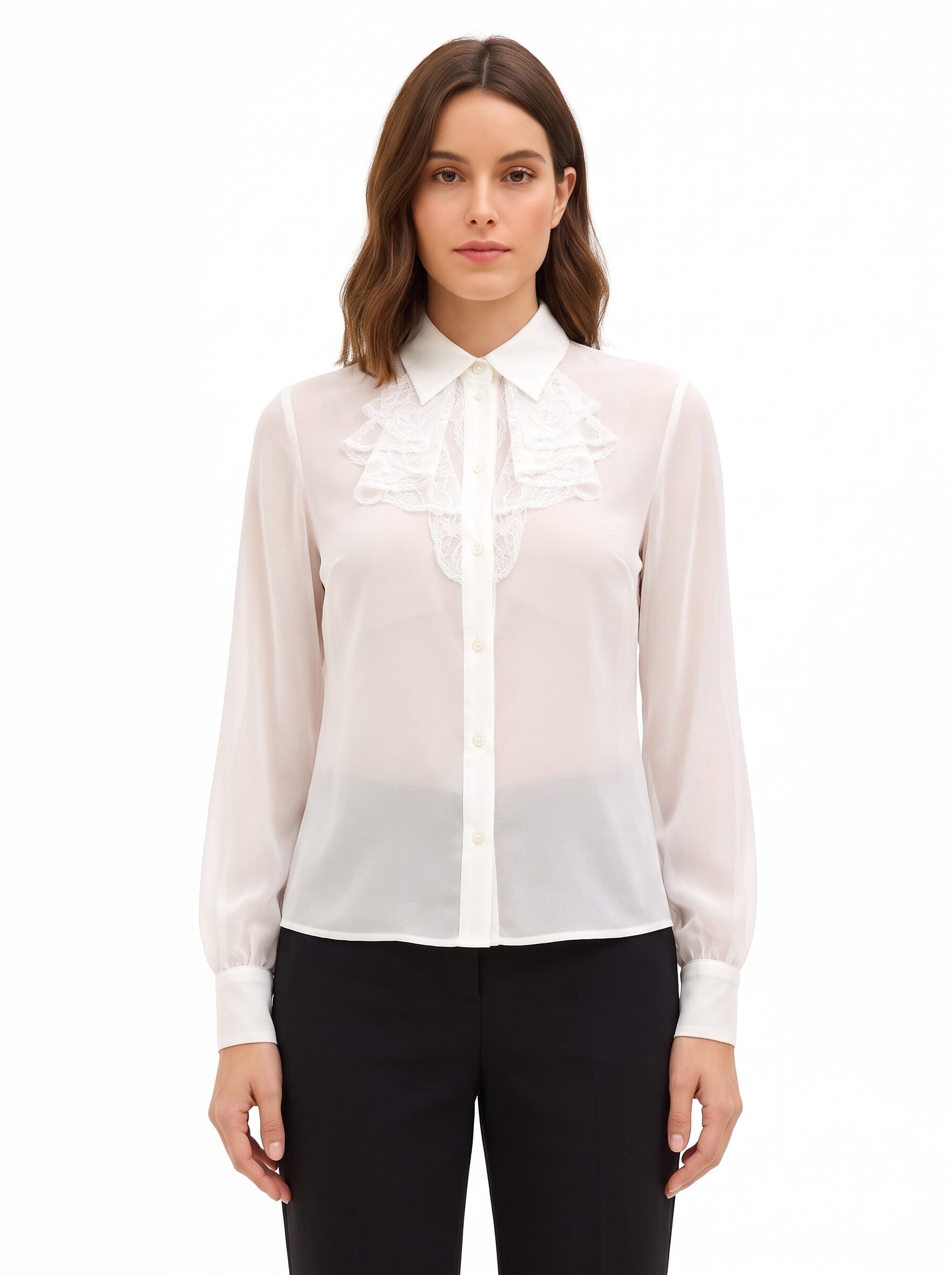 Chemise en georgette transparente avec volants en dentelle « Rinascimento »