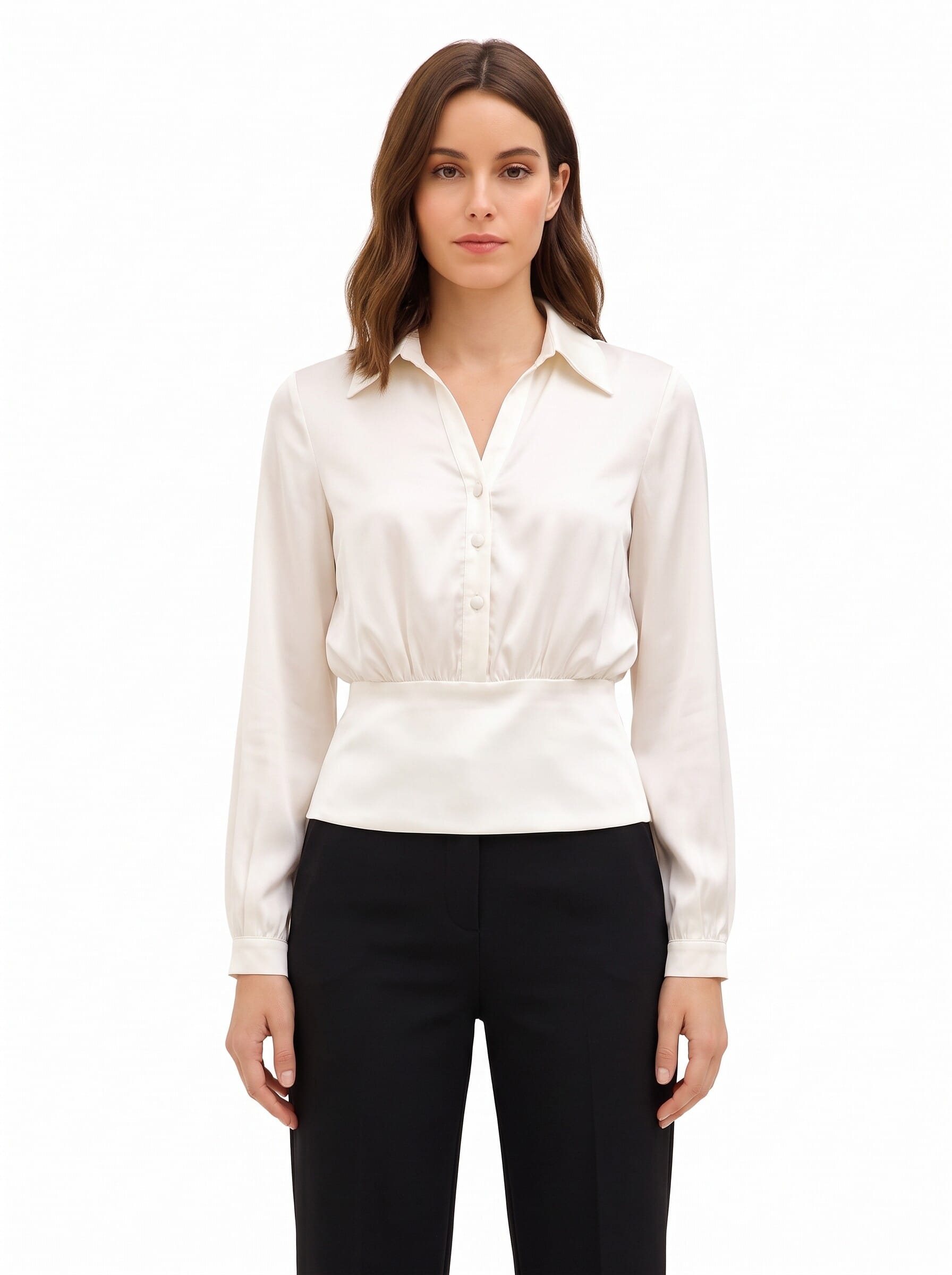 Satin Shirt with V-neck and Matching Buttons – Rinascimento