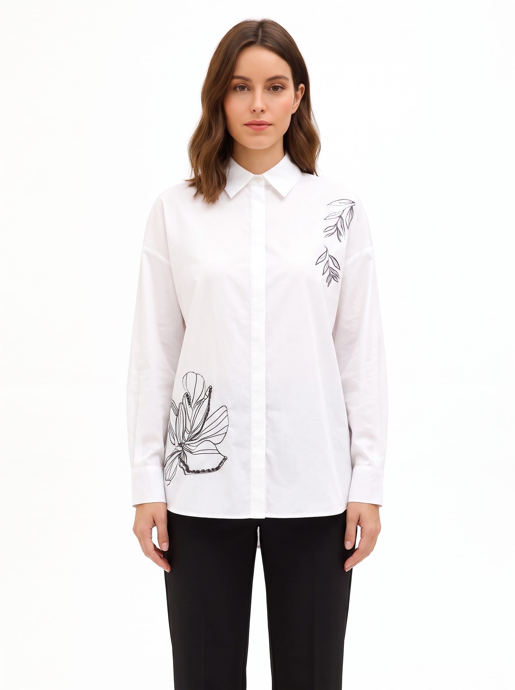 Chemise ample en coton avec boutons dissimulés et strass « Rinascimento »