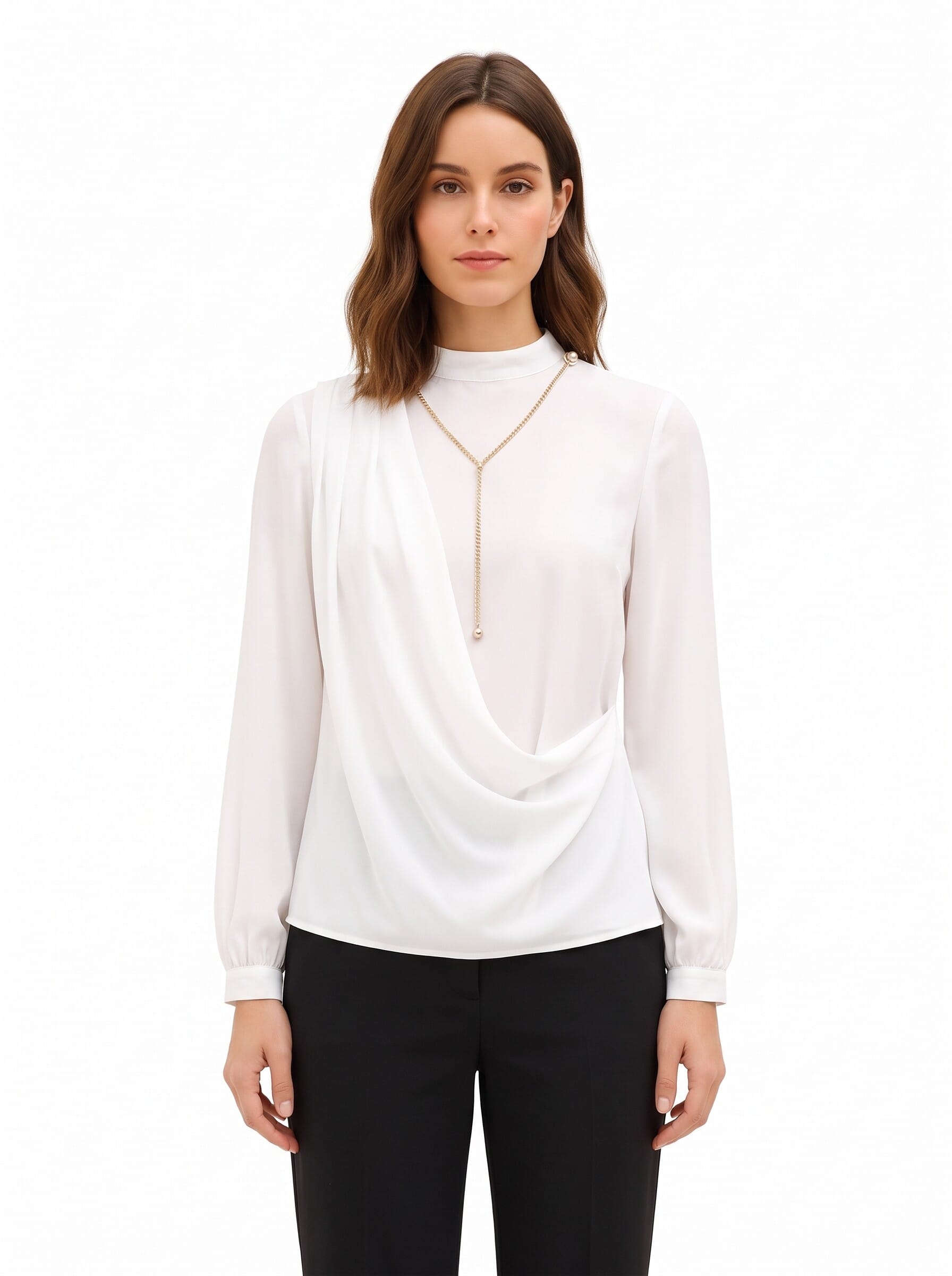 Rinascimento Georgette Blouse with Draping and Chain Detail