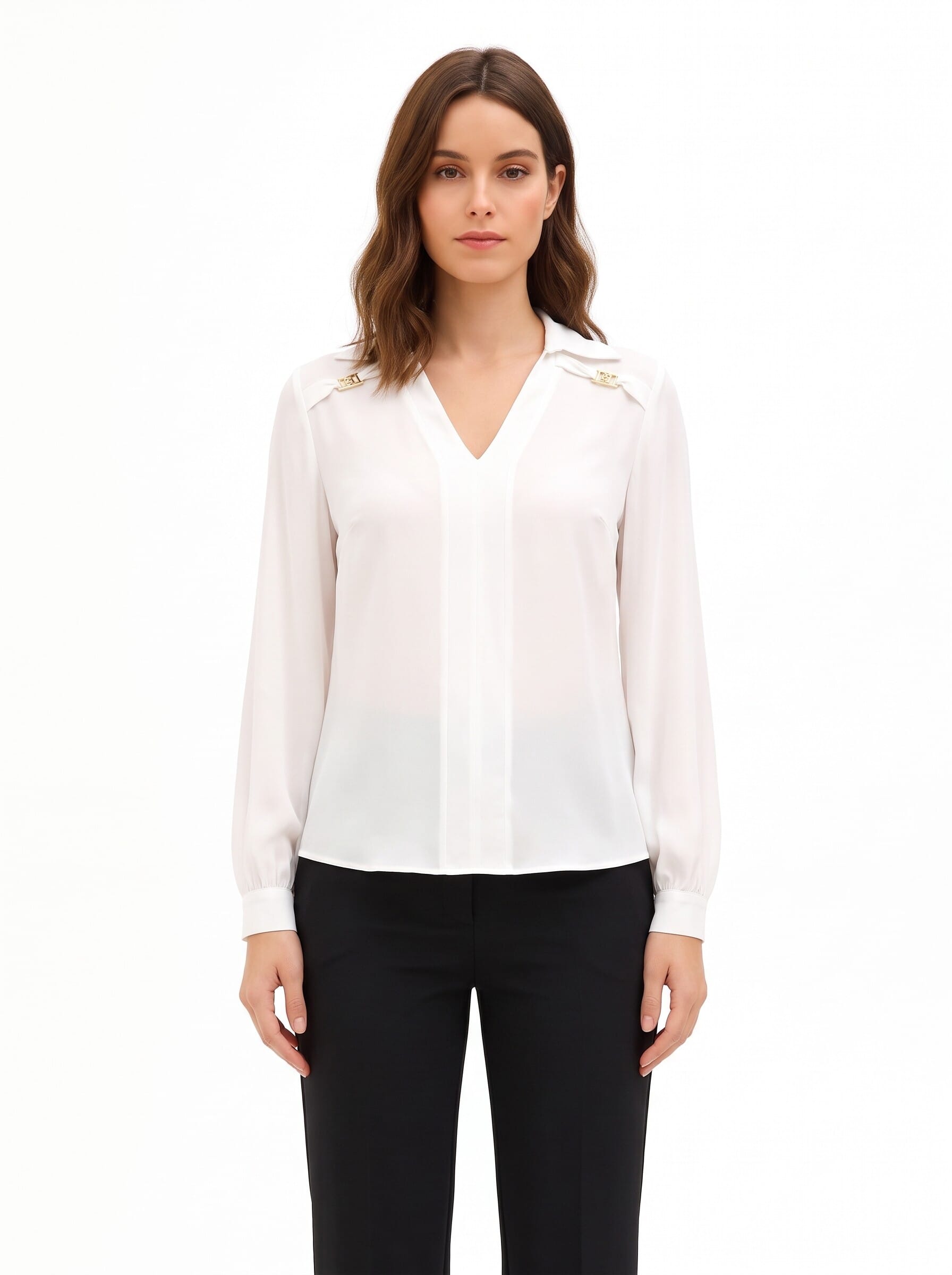 Flowy Georgette Blouse with V-neck and RR Rinascimento Logo Labels