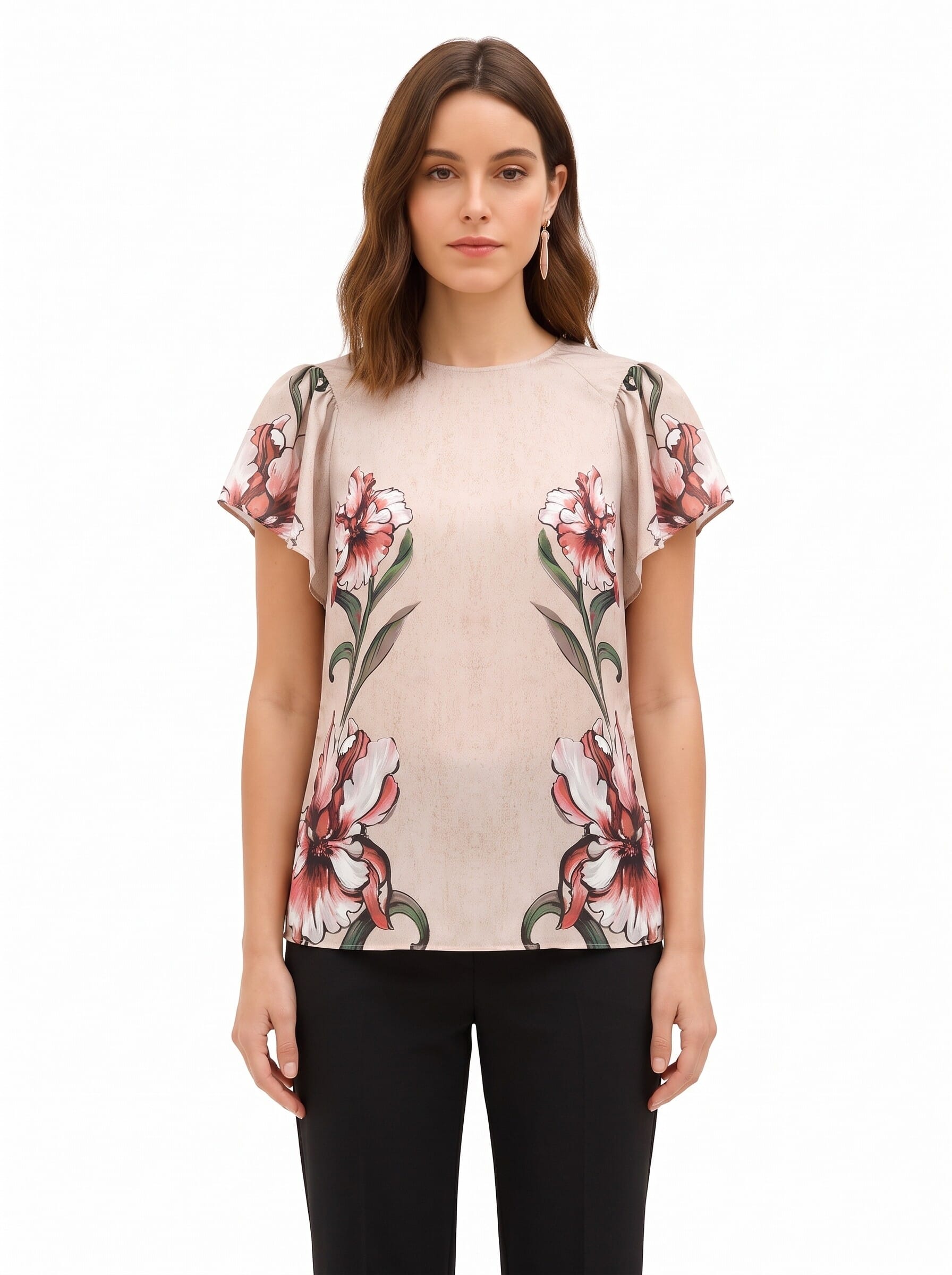 Blouse with large floral print and ruffled sleeves – Rinascimento