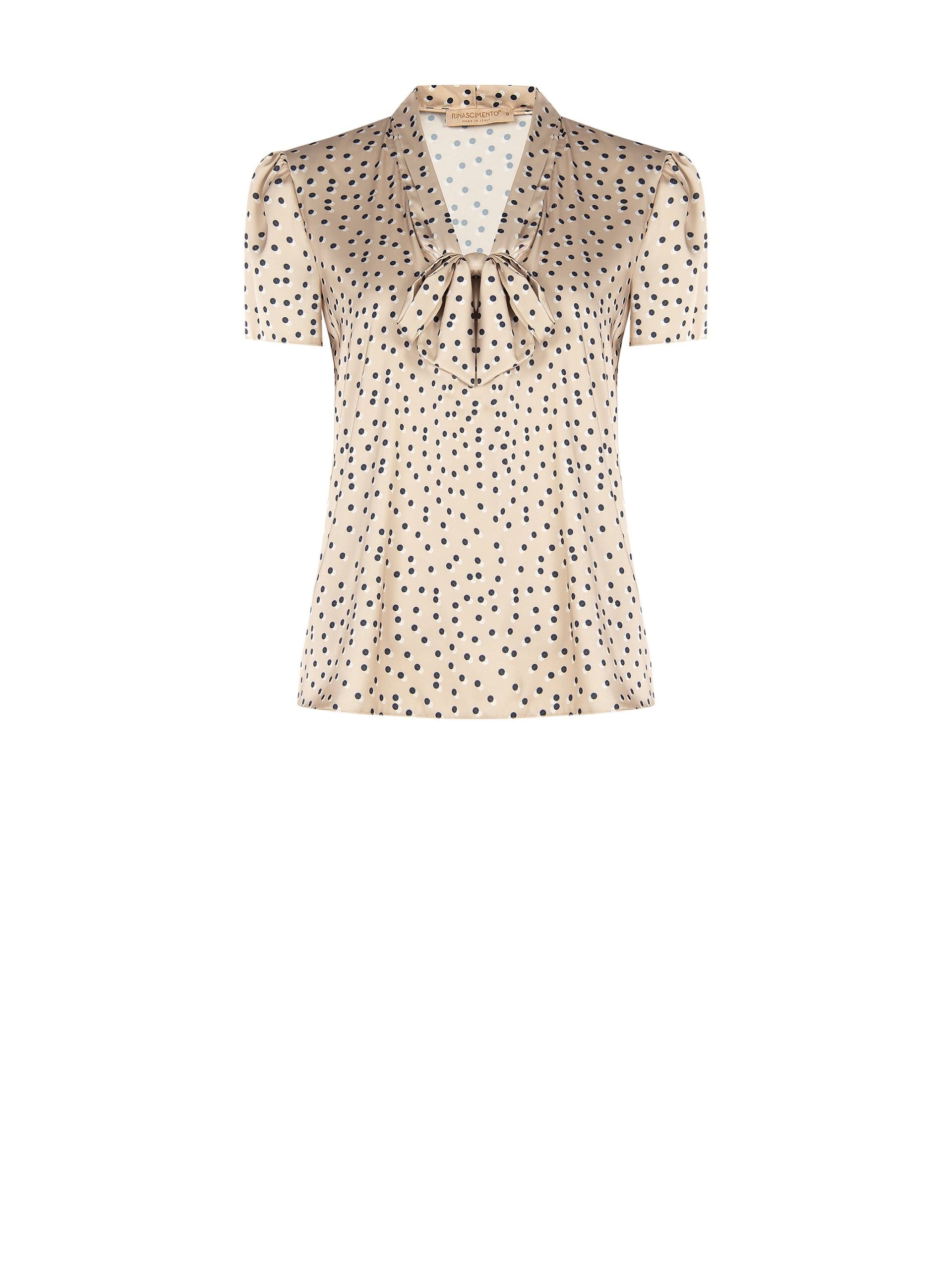 Double-Polka-Dot Satin Blouse with V-Neck and Rinascimento Bow