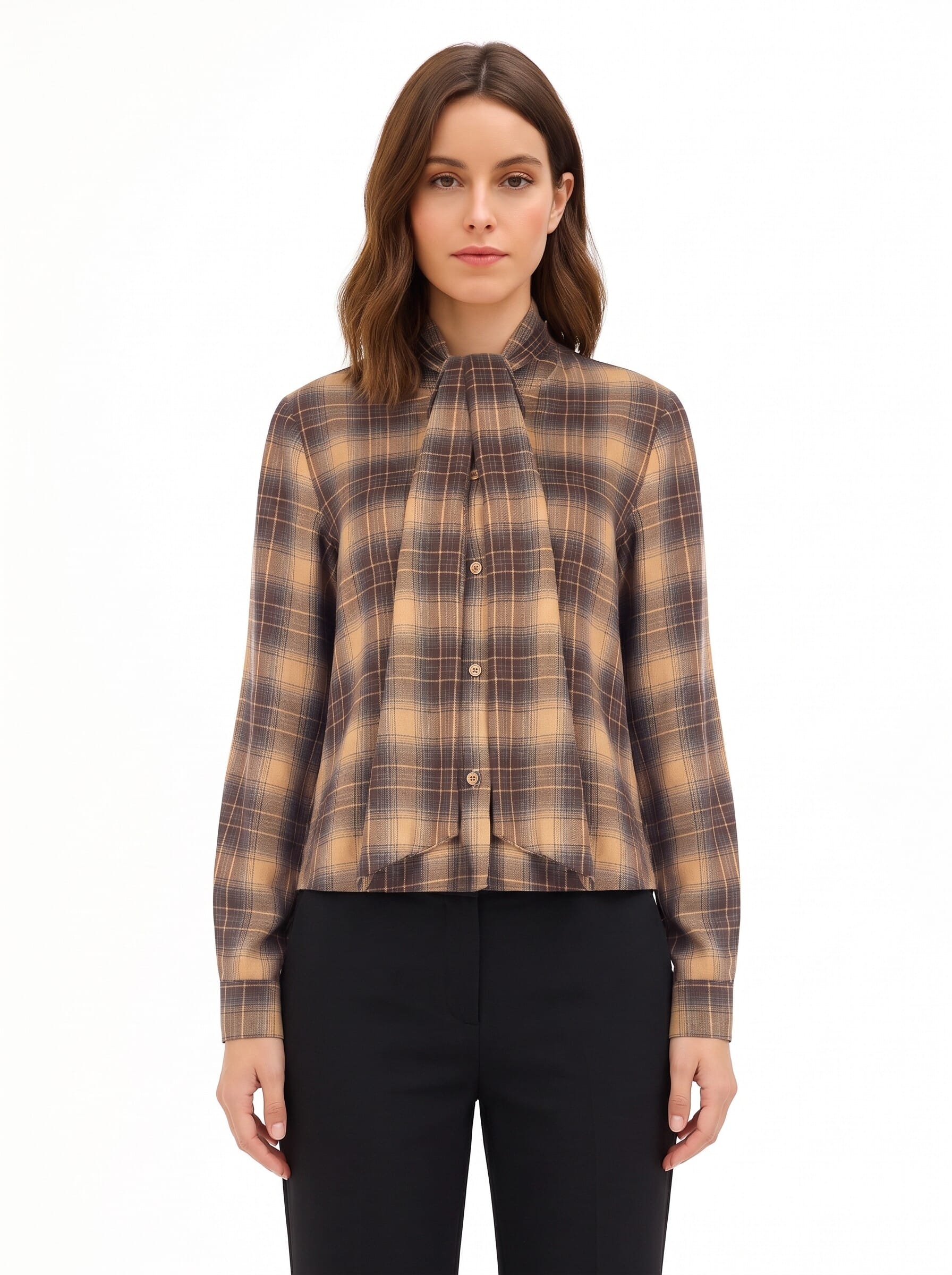 Chemise à carreaux avec nœud et encolure ronde « Rinascimento »