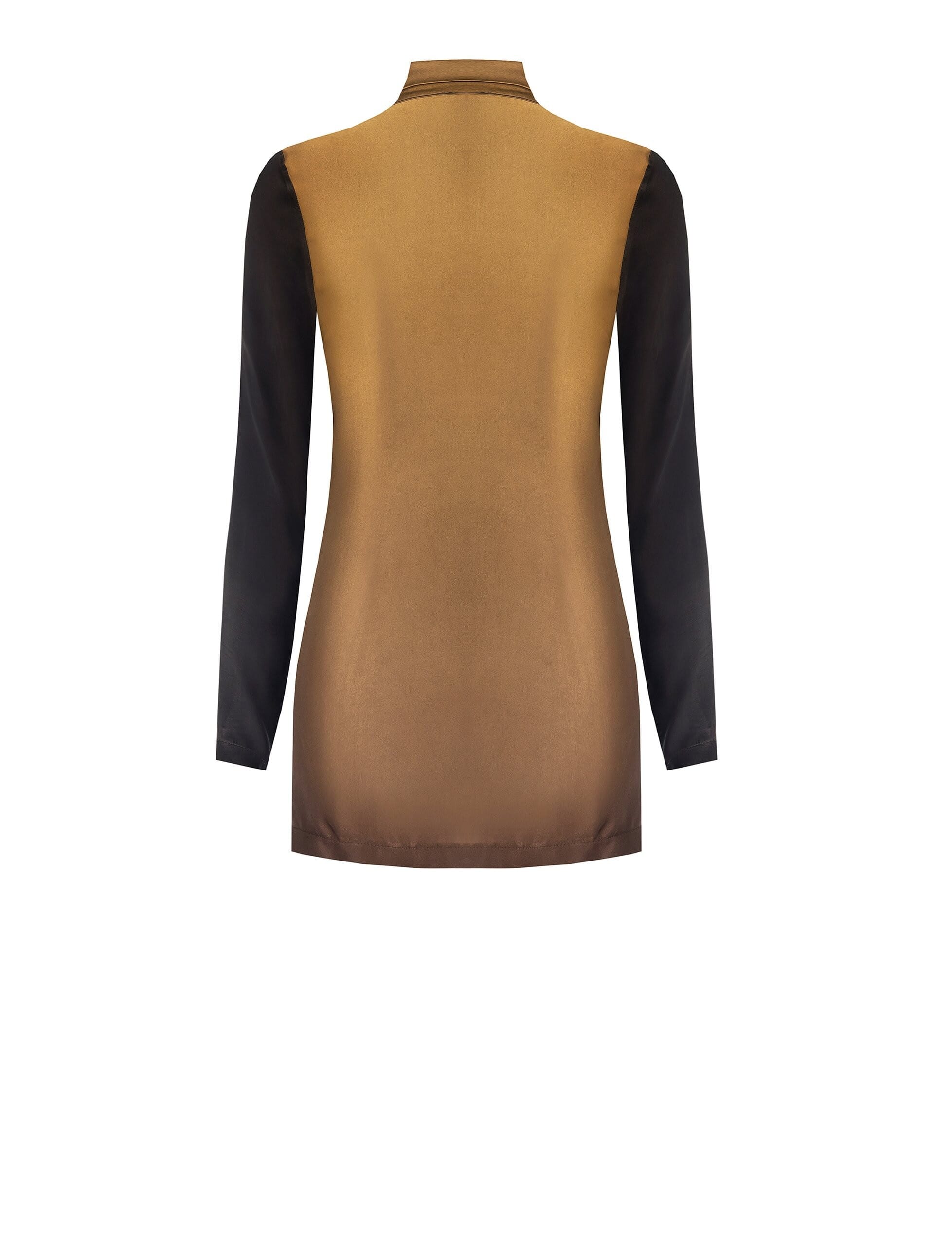 Blouse longue cintrée en satin, avec encolure en V et nœud « Rinascimento »