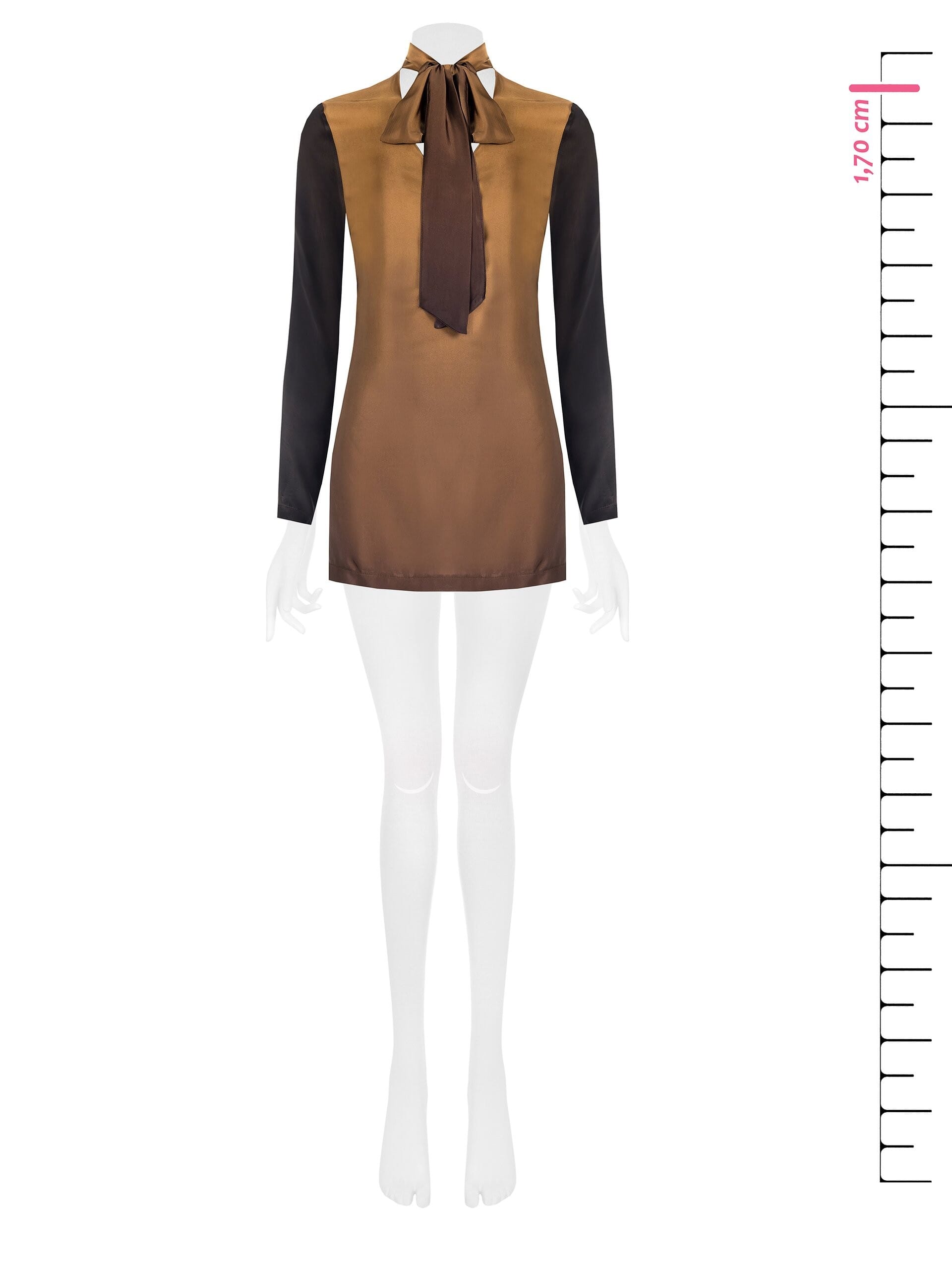 Blouse longue cintrée en satin, avec encolure en V et nœud « Rinascimento »