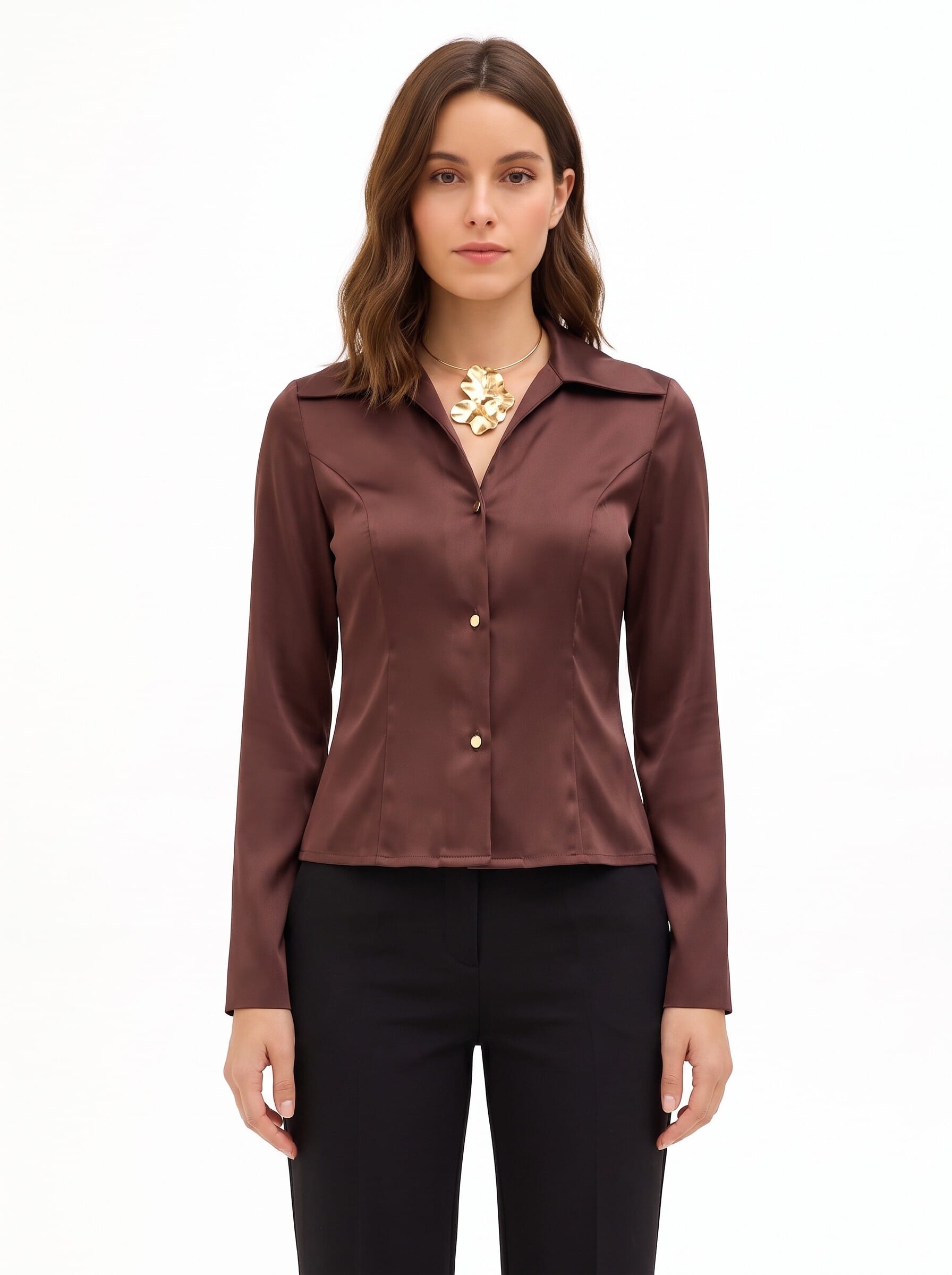 Chemise cintrée et courte en satin avec collier assorti « Rinascimento »