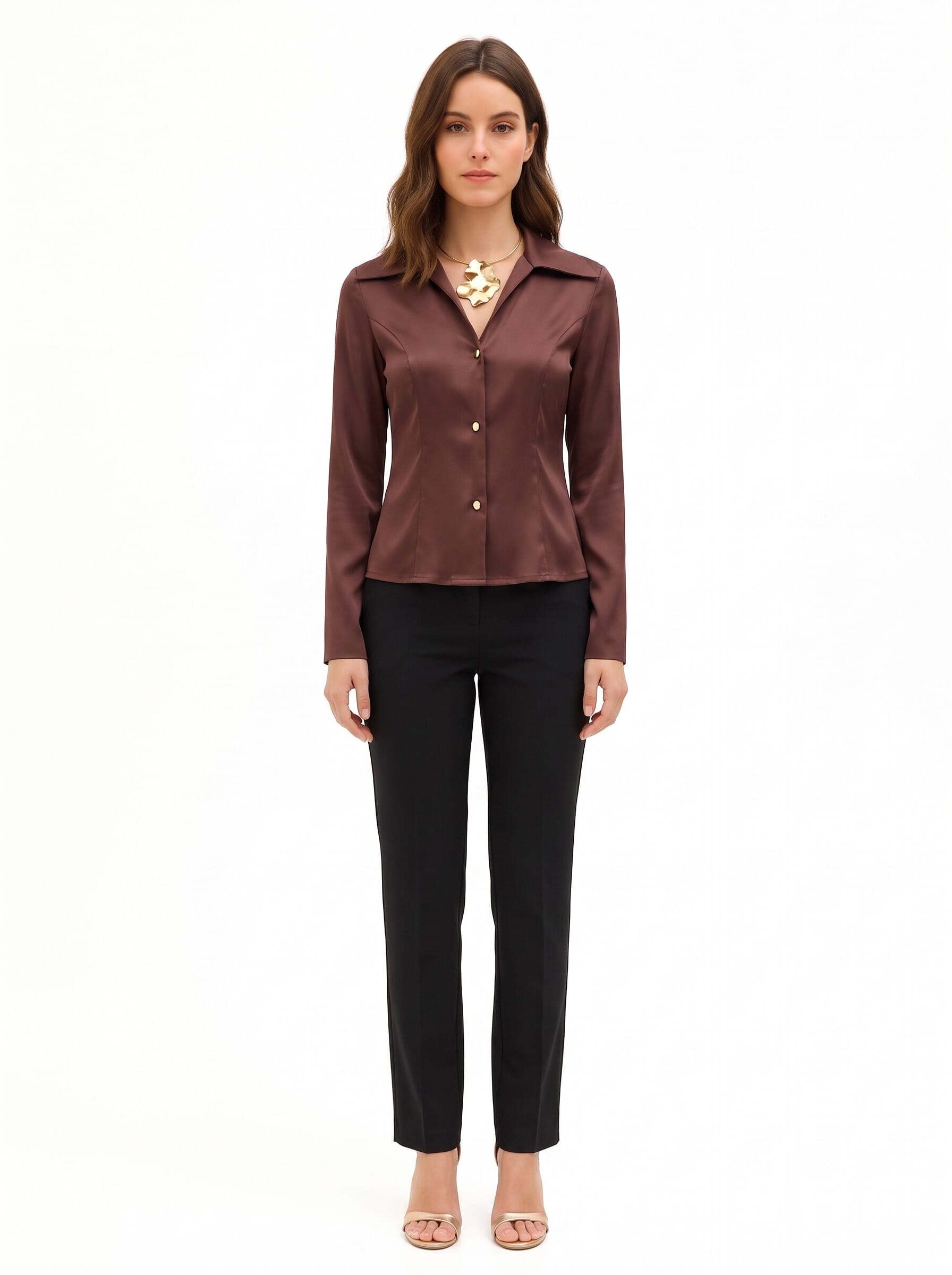 Chemise cintrée et courte en satin avec collier assorti « Rinascimento »