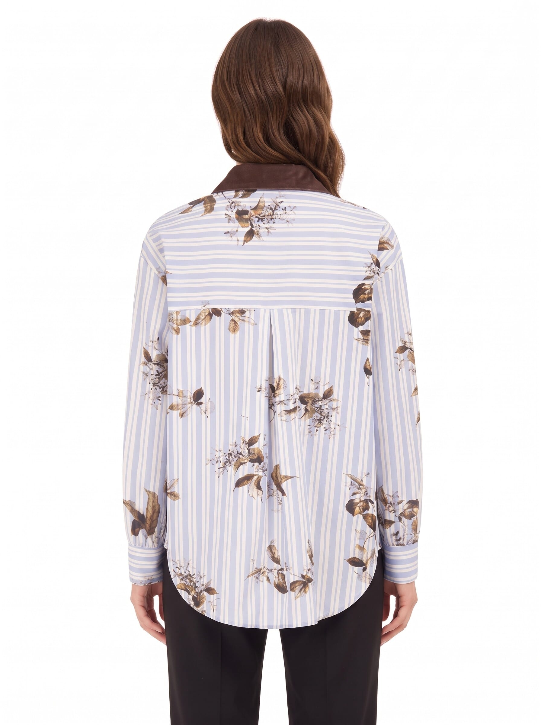 Chemise ample en coton à rayures, avec imprimé floral et détails en velours « Rinascimento »