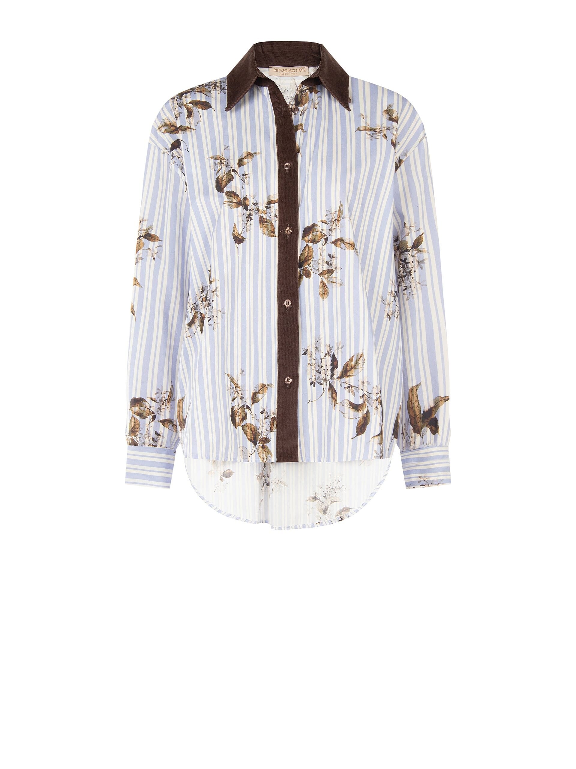 Chemise ample en coton à rayures, avec imprimé floral et détails en velours « Rinascimento »