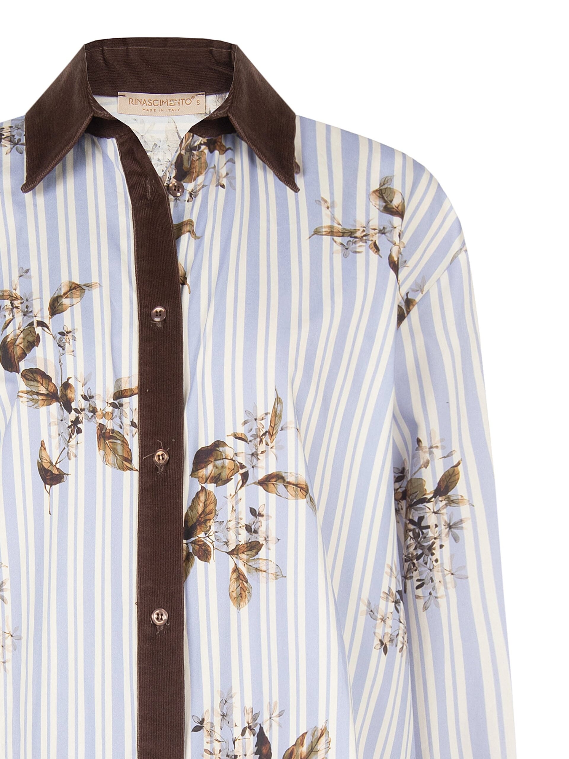 Chemise ample en coton à rayures, avec imprimé floral et détails en velours « Rinascimento »