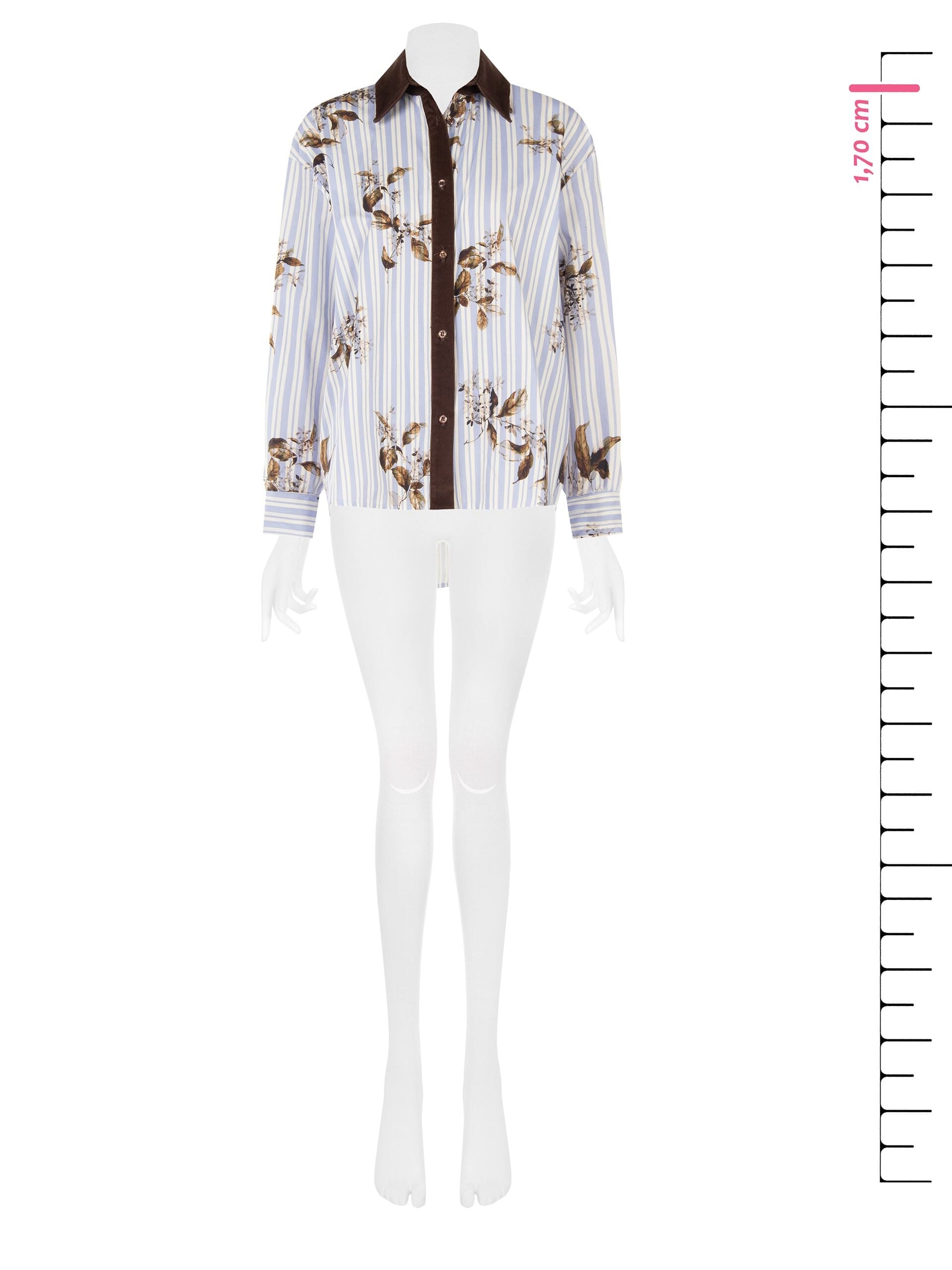 Chemise ample en coton à rayures, avec imprimé floral et détails en velours « Rinascimento »