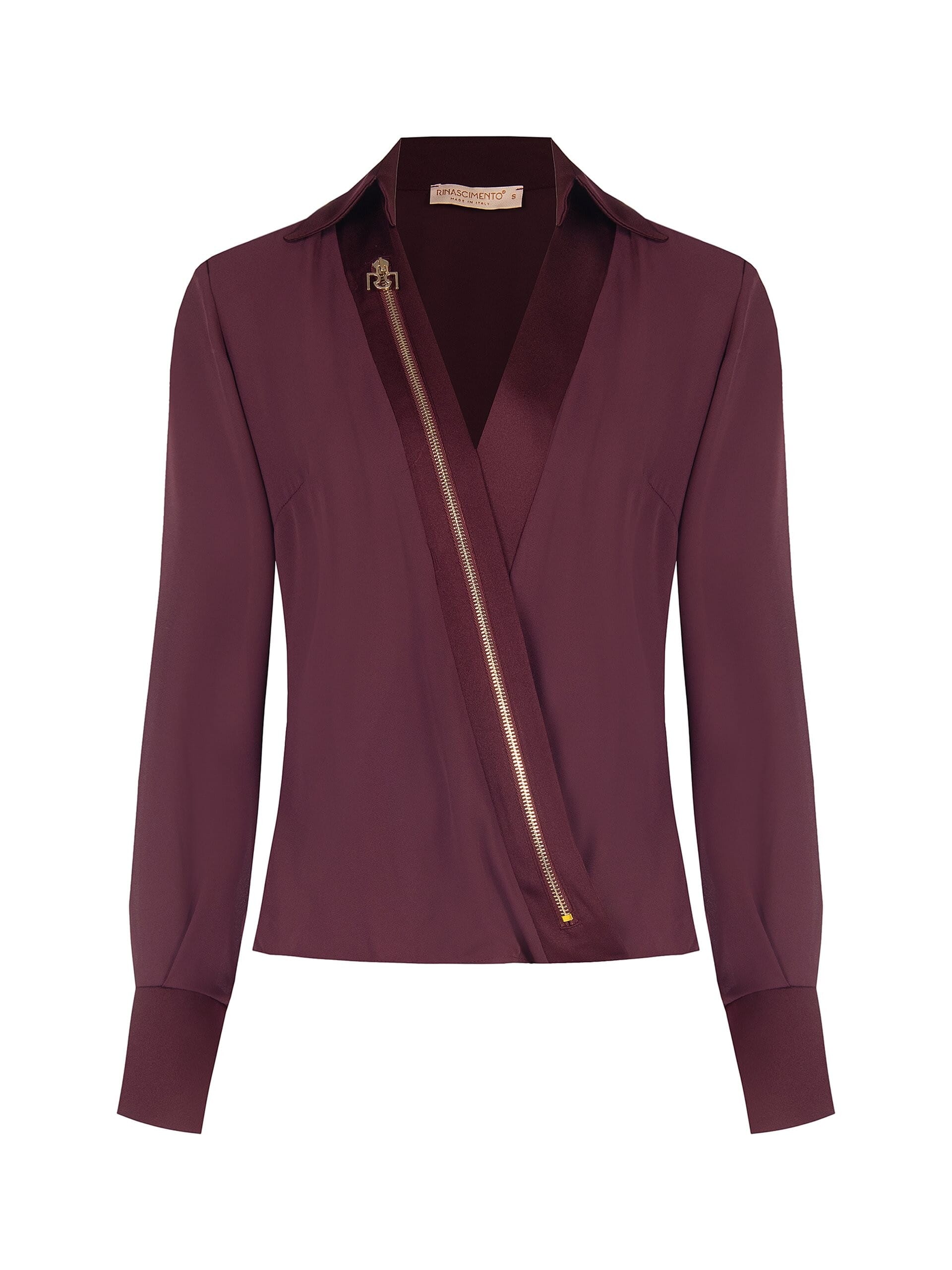 Chemise cintrée en georgette, avec encolure en V, col en satin et bretelles « Rinascimento »