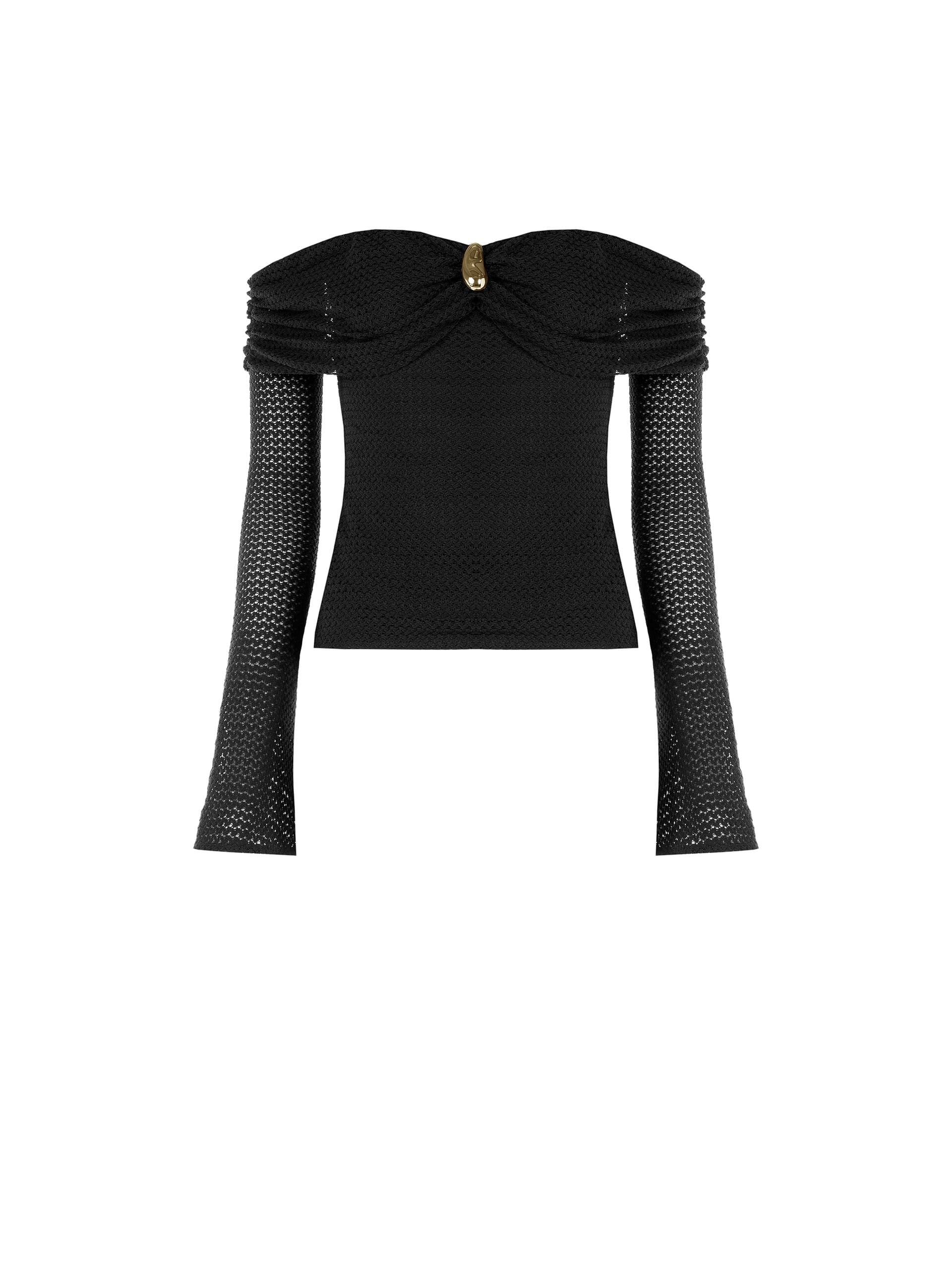 Pull au crochet ajouré, avec encolure en cœur et détail doré « Rinascimento »