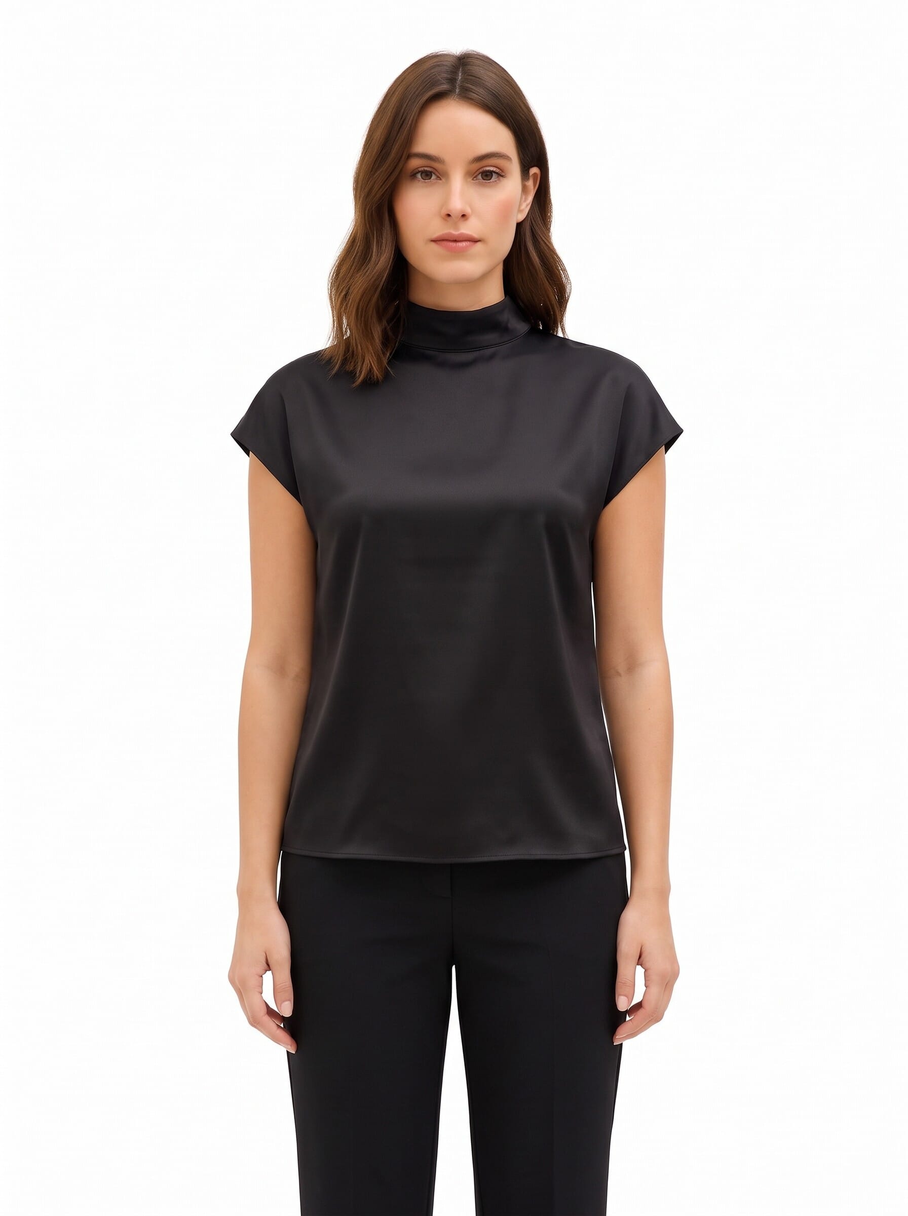 Blouse ample à col roulé en satin « Rinascimento »