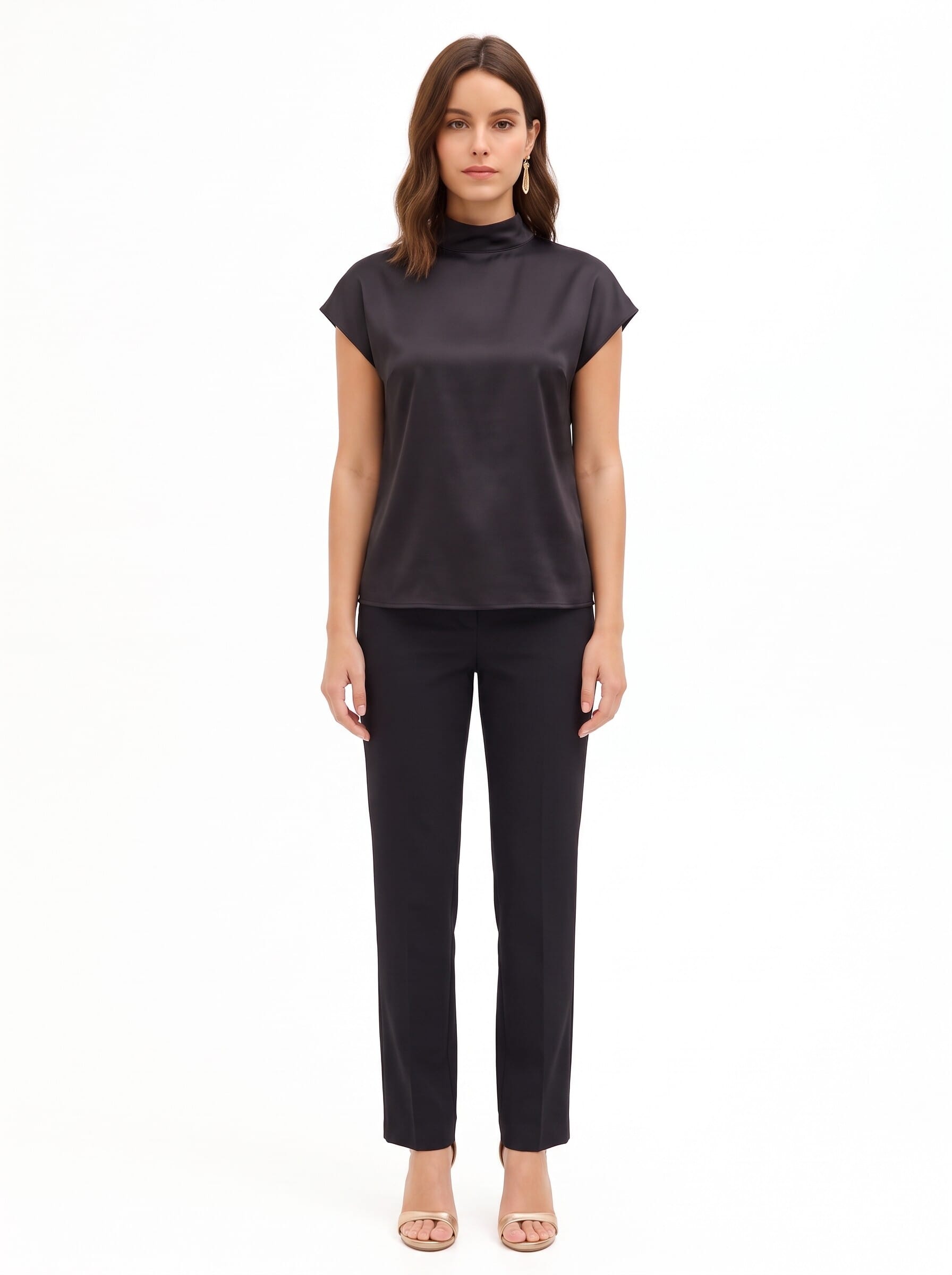 Blouse ample à col roulé en satin « Rinascimento »