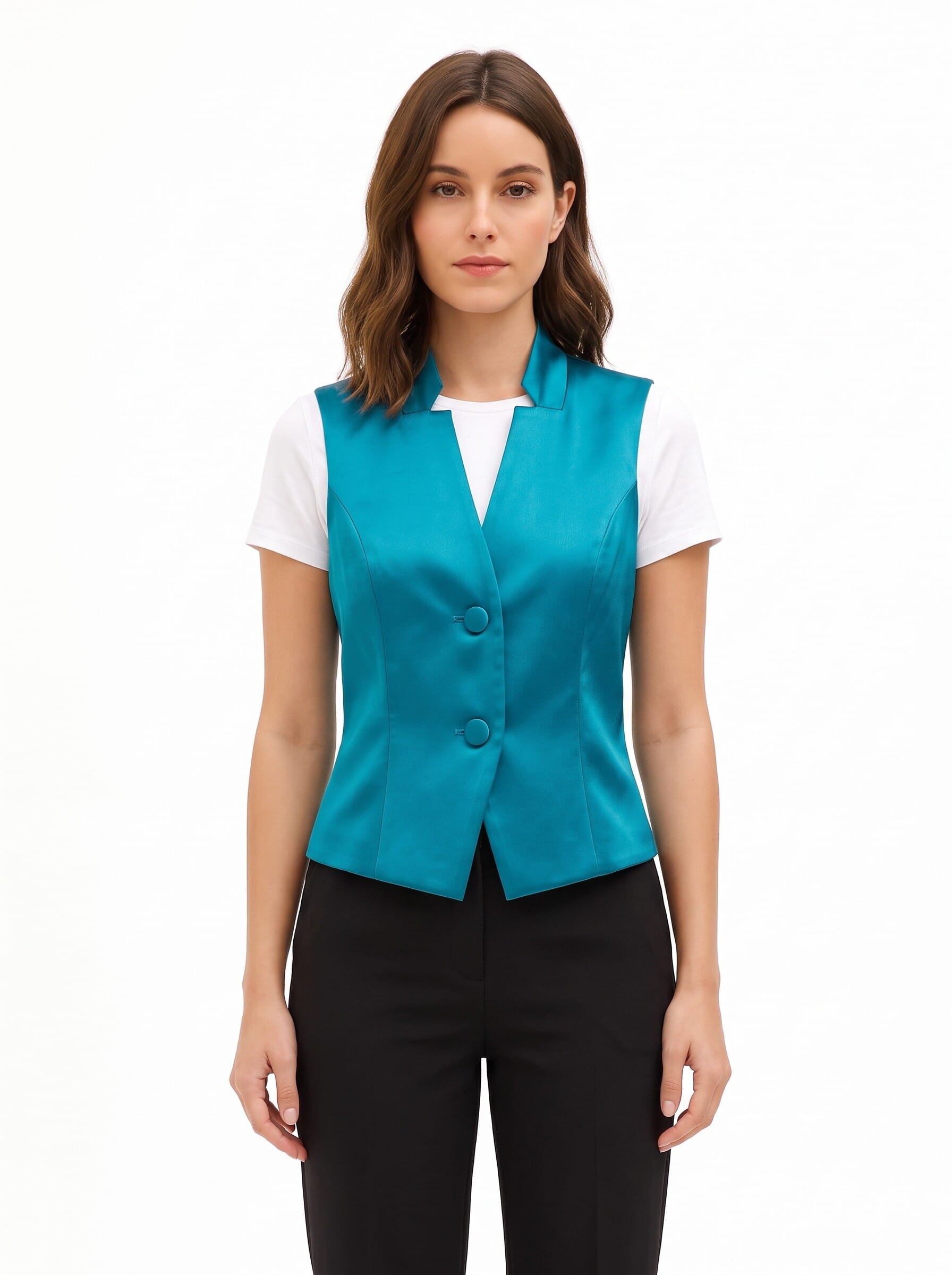 Rinascimento-Style Fitted Satin Waistcoat Without Lapels