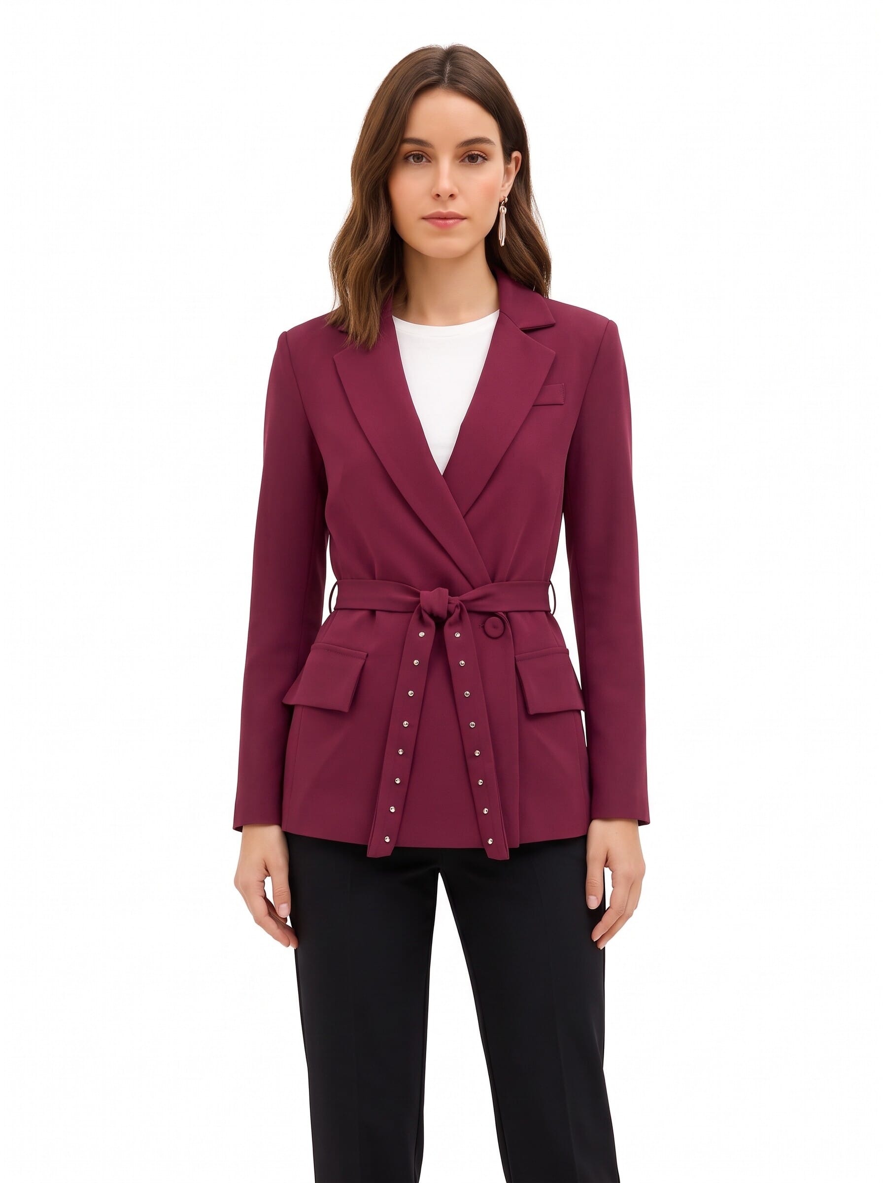 Cadi Fabric Blazer Jacket with Matching Belt and Rinascimento Studs