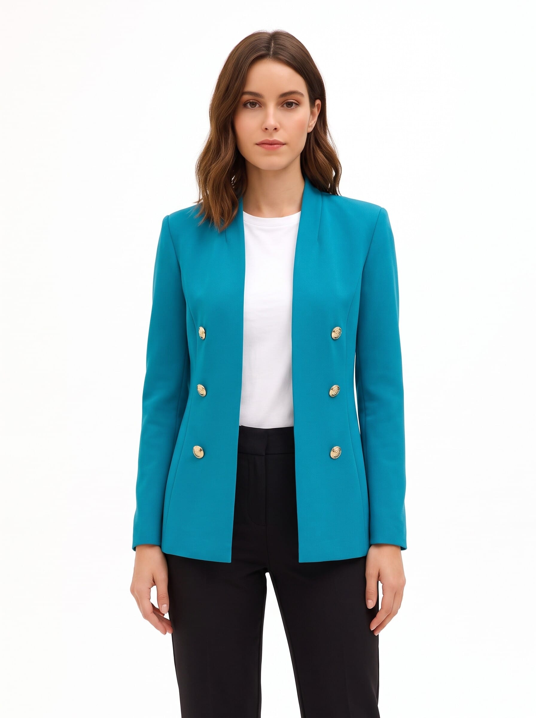 Long, open-front blazer in ‘Punto Milano Rinascimento’ fabric