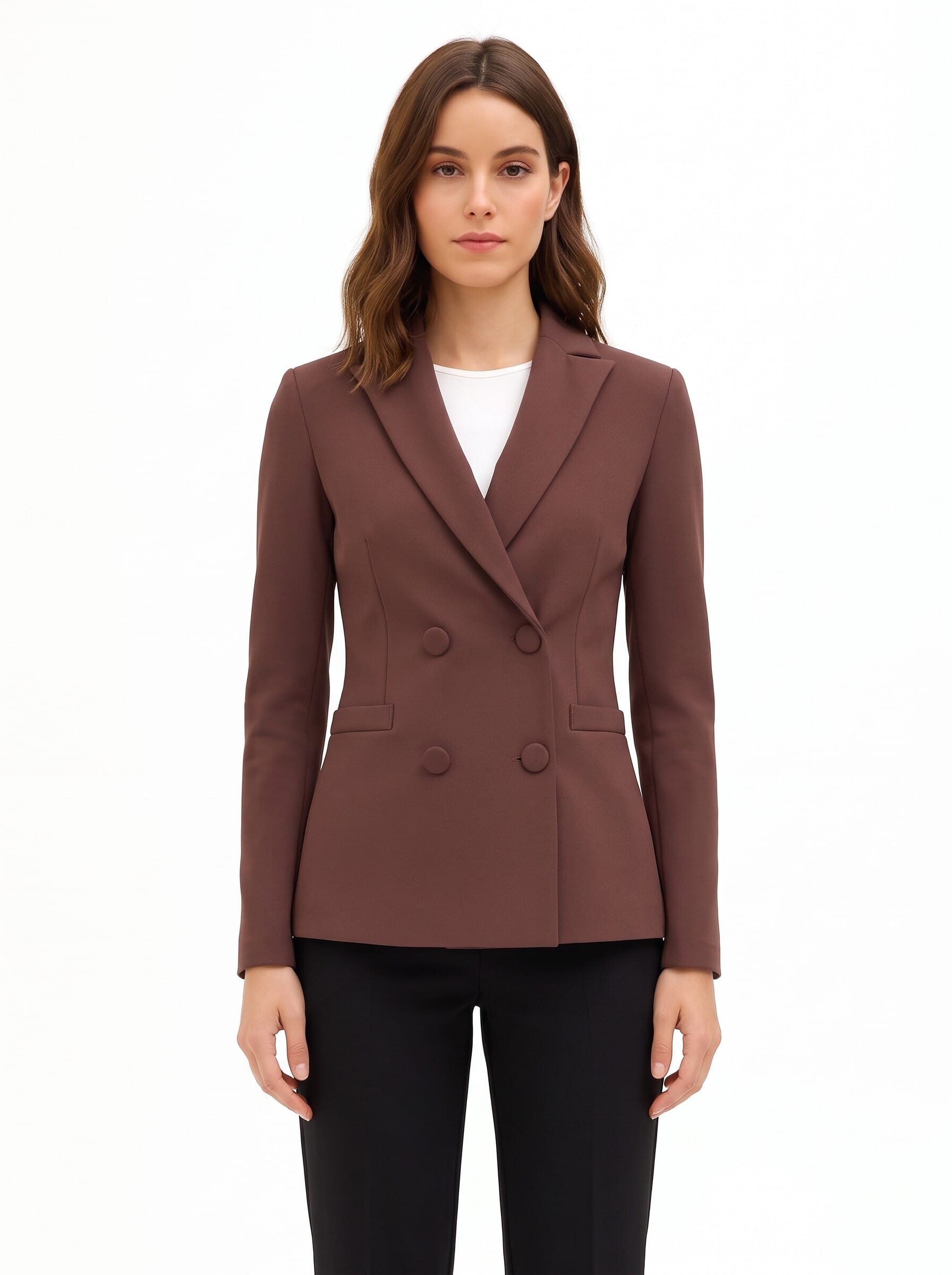Fitted Scuba Crepe Blazer Jacket with Matching Buttons by Rinascimento