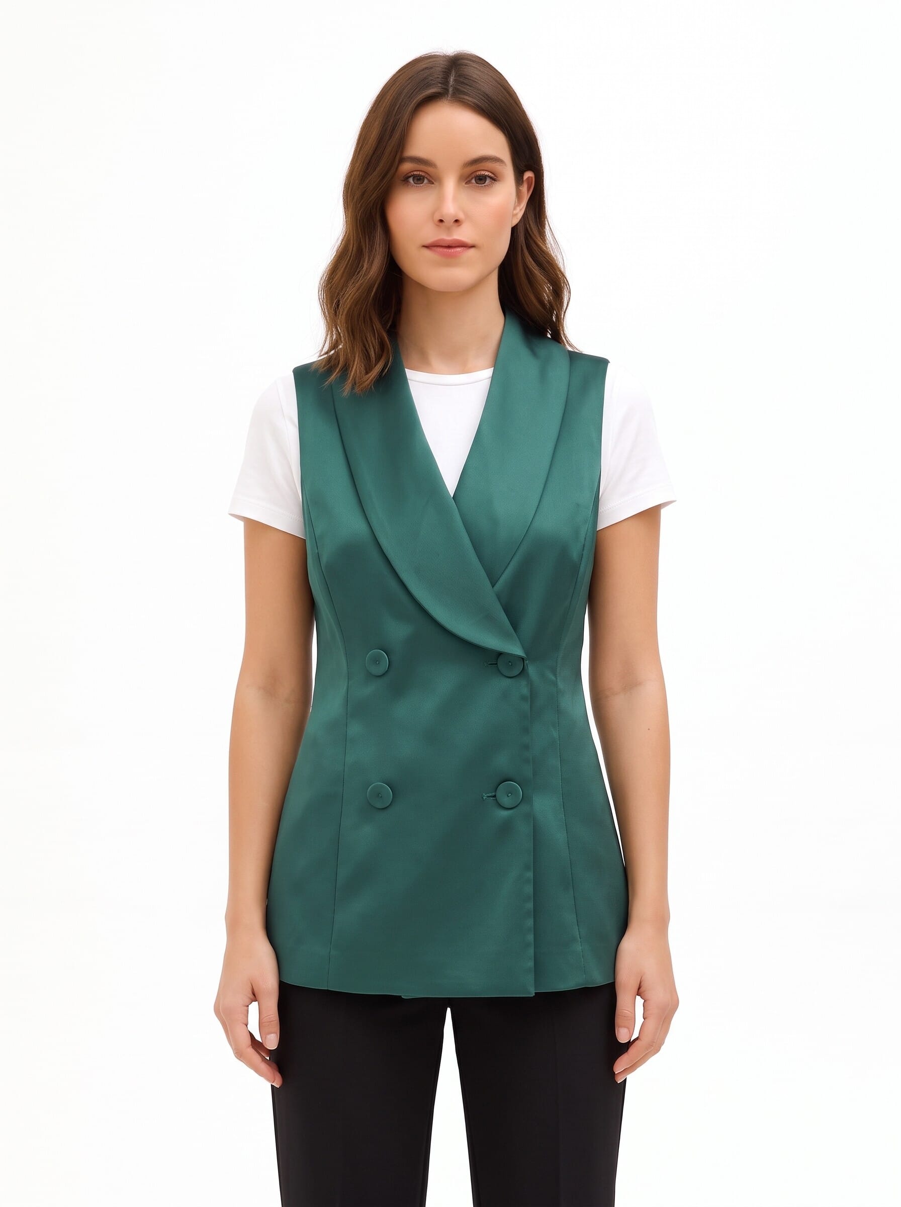 Long, Fitted Satin Waist-Defining Waistcoat by Rinascimento