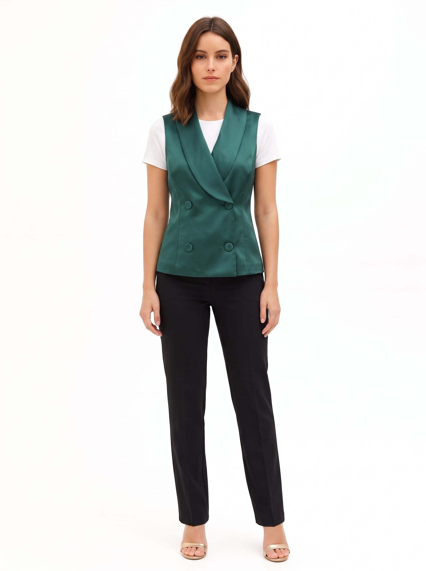 Long, Fitted Satin Waist-Defining Waistcoat by Rinascimento