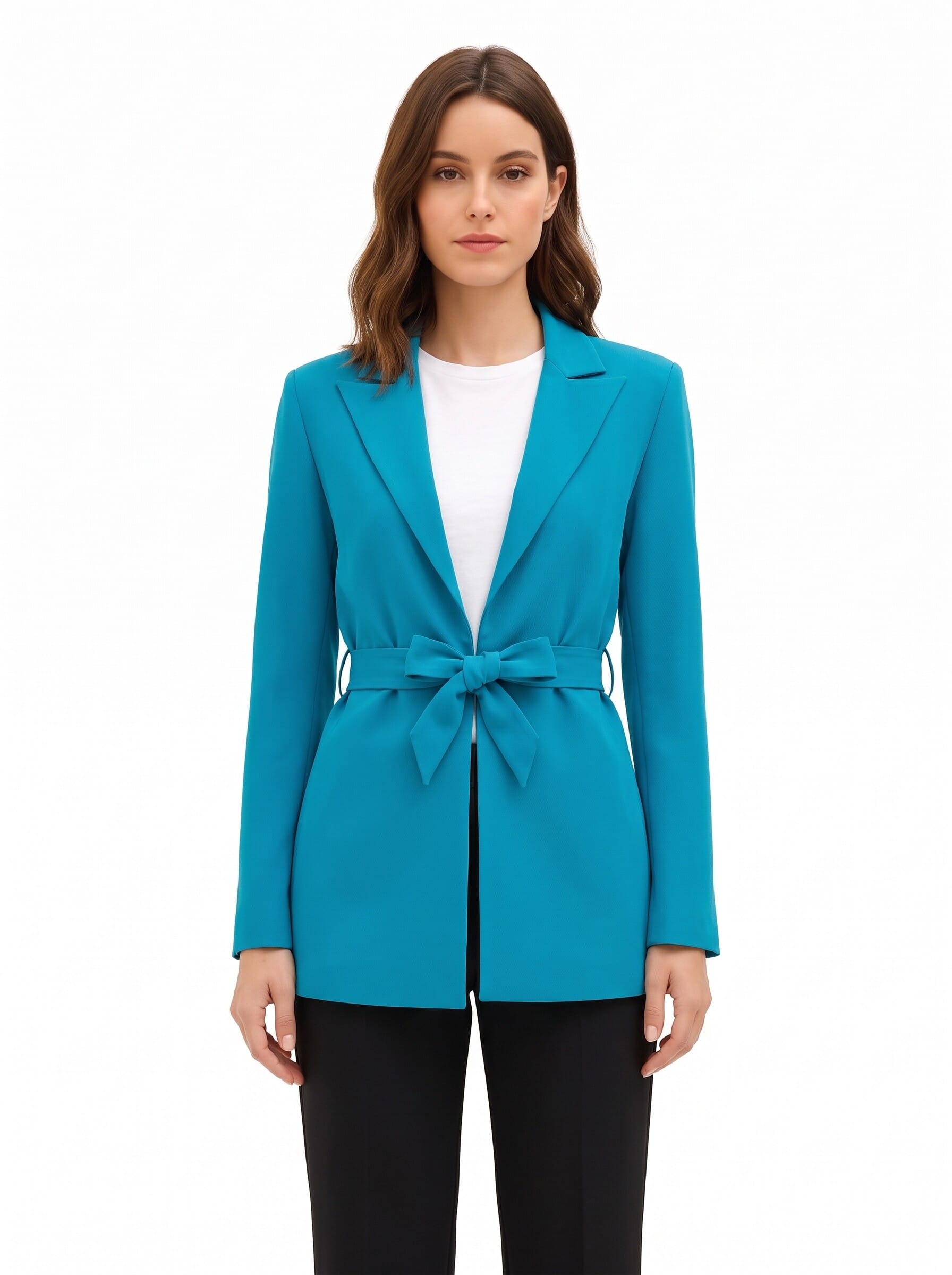Open-fronted Cadi fabric blazer with matching belt by Rinascimento