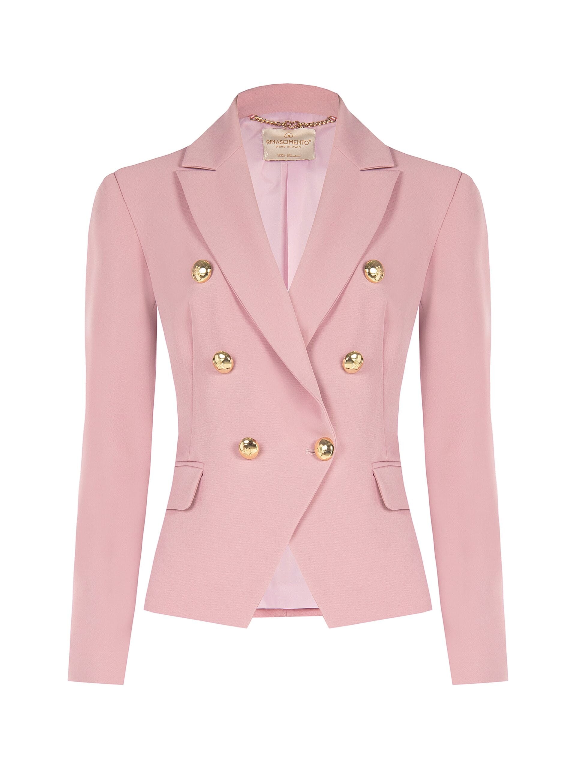 Short, Fitted Blazer Jacket in Technical Fabric with Rinascimento Logo Buttons