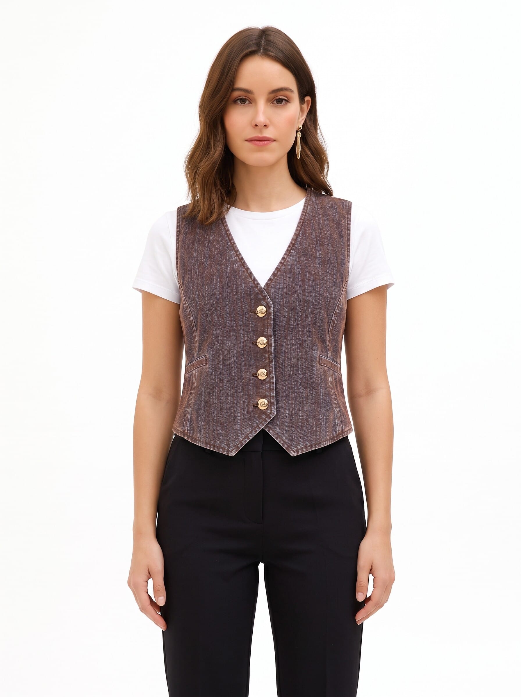 Velvet Denim Waistcoat with Rinascimento Logo Buttons