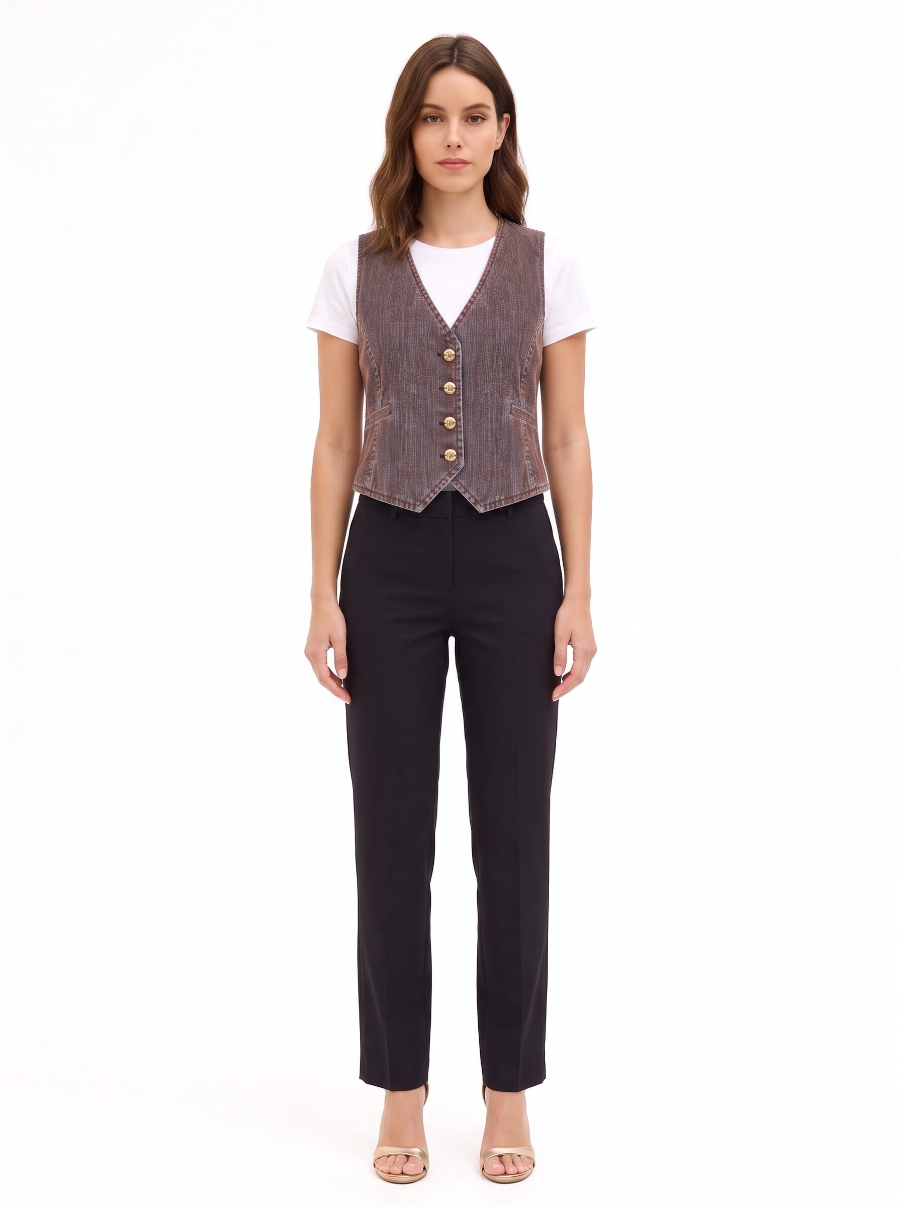 Velvet Denim Waistcoat with Rinascimento Logo Buttons