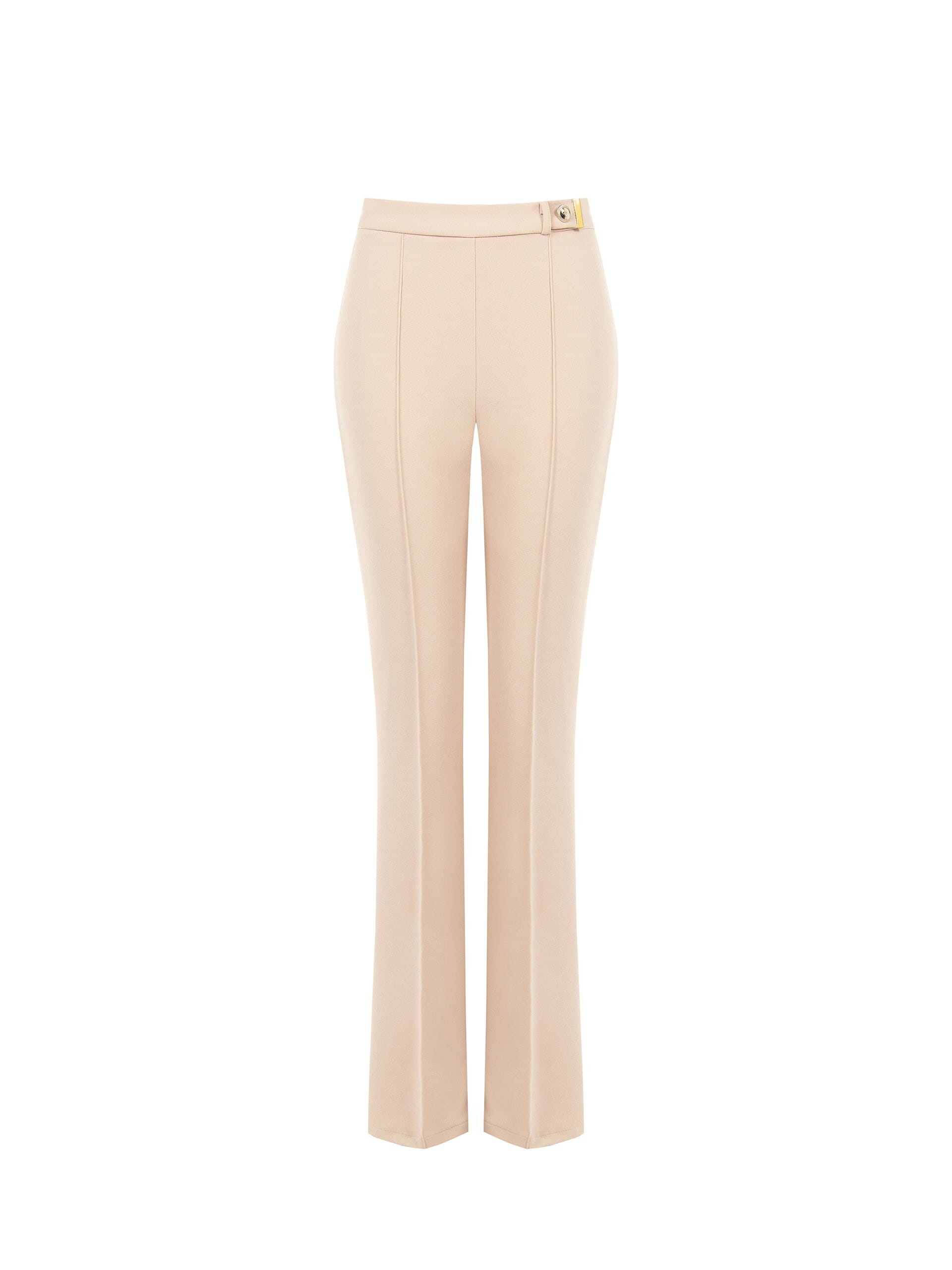 Pantaloni A Zampa In Scuba Crepe Con Bottone Logo Decorativo Rinascimento