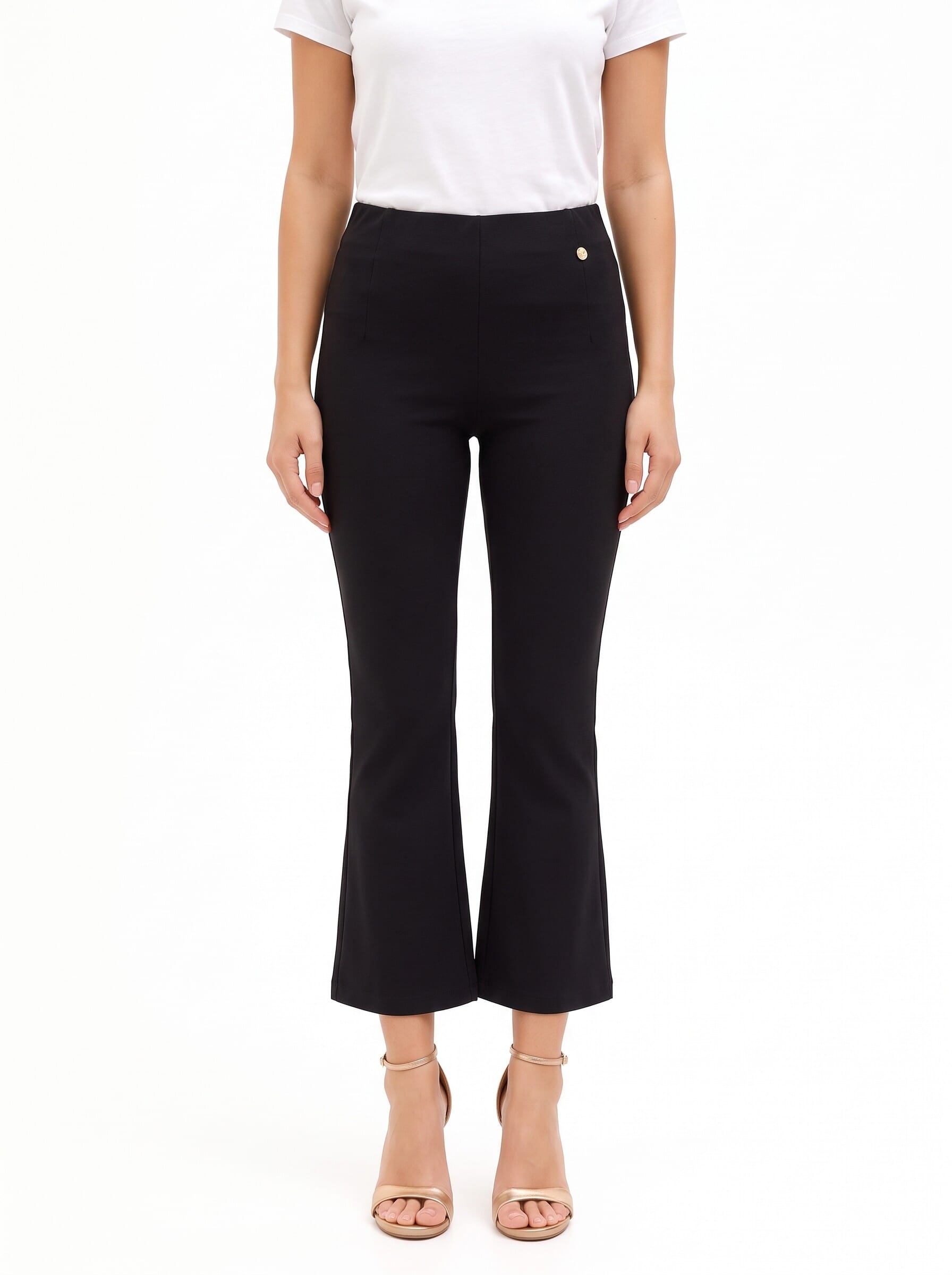 Pantaloni Flare Cropped In Misto Viscosa Con Elastico In Vita Rinascimento