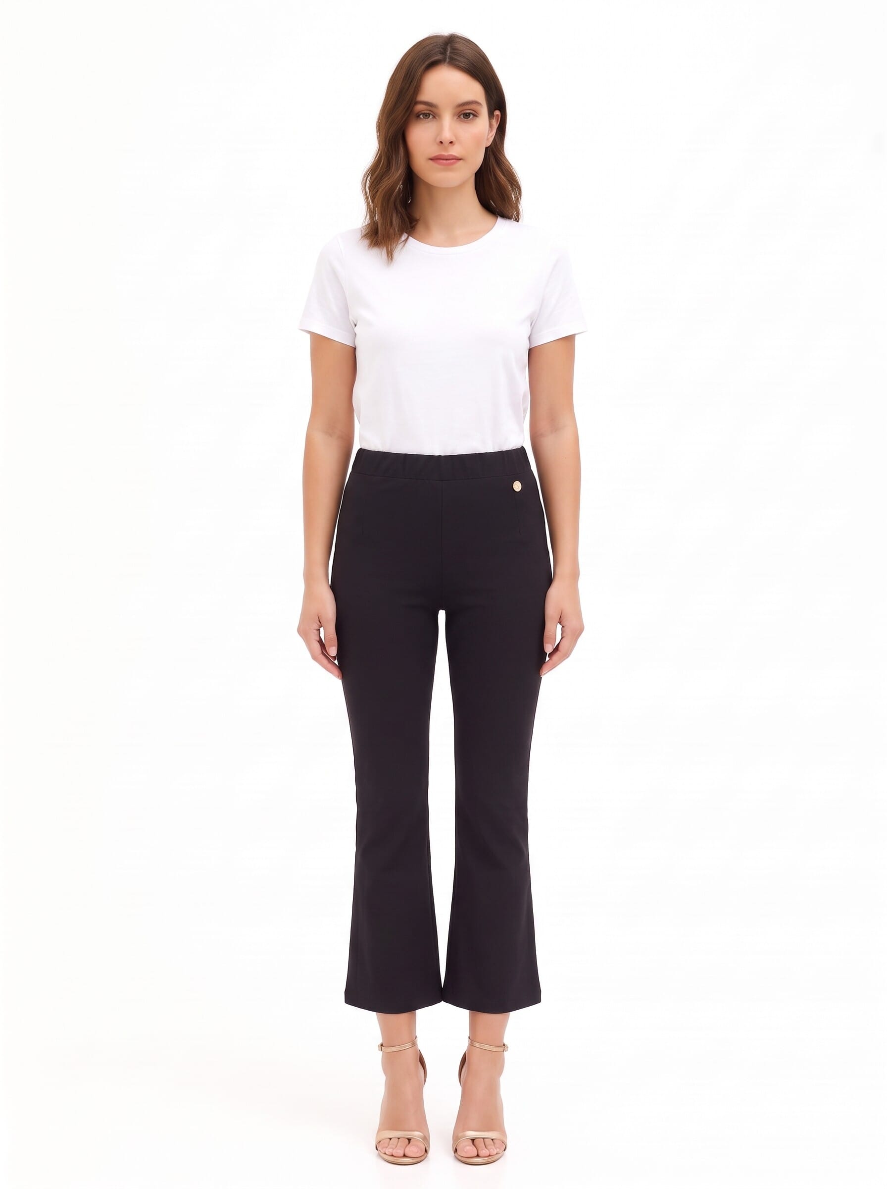 Pantaloni Flare Cropped In Misto Viscosa Con Elastico In Vita Rinascimento