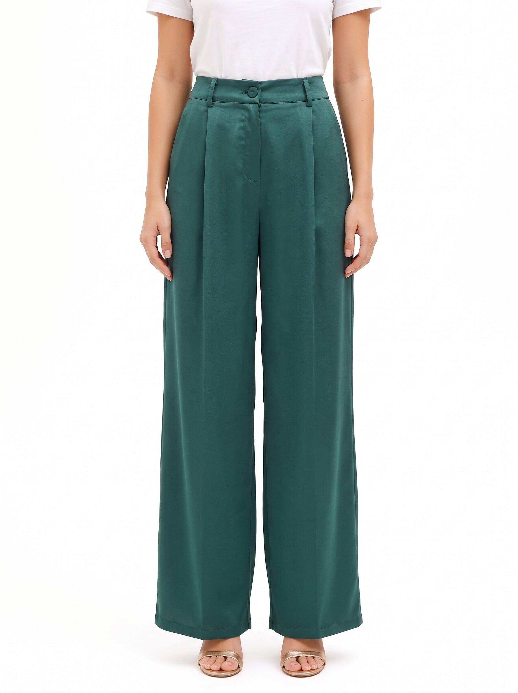 Pantaloni Palazzo In Raso Con Tasche E Pinces Rinascimento